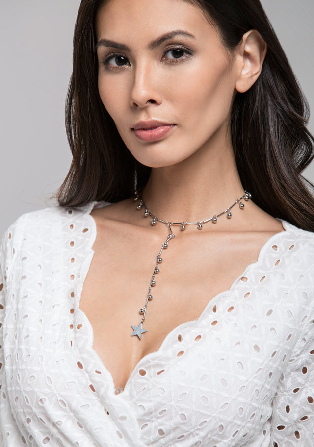 Silver Beads Star Drop Choker Necklace - ownthelooks-Development