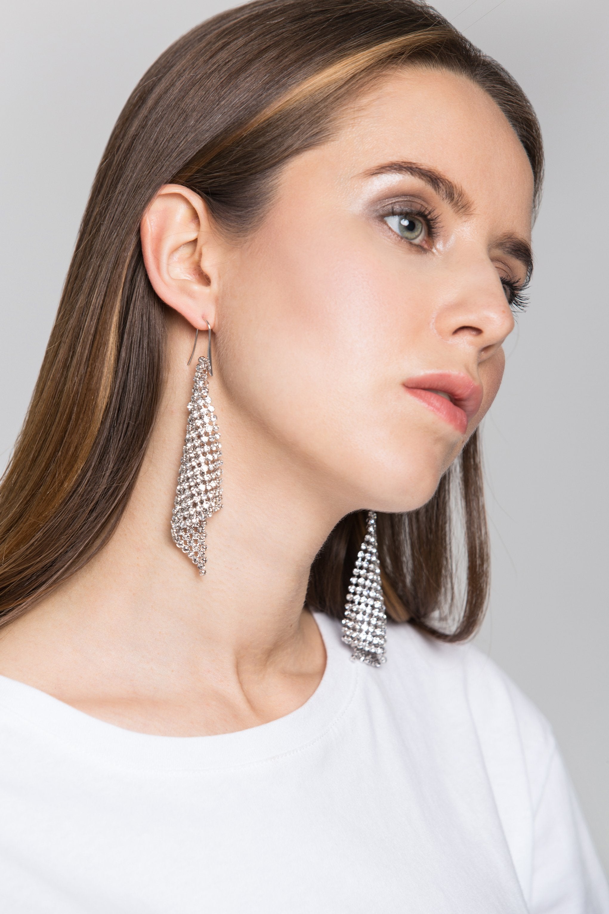 Silver Diamond Mesh Earrings - ownthelooks-Development