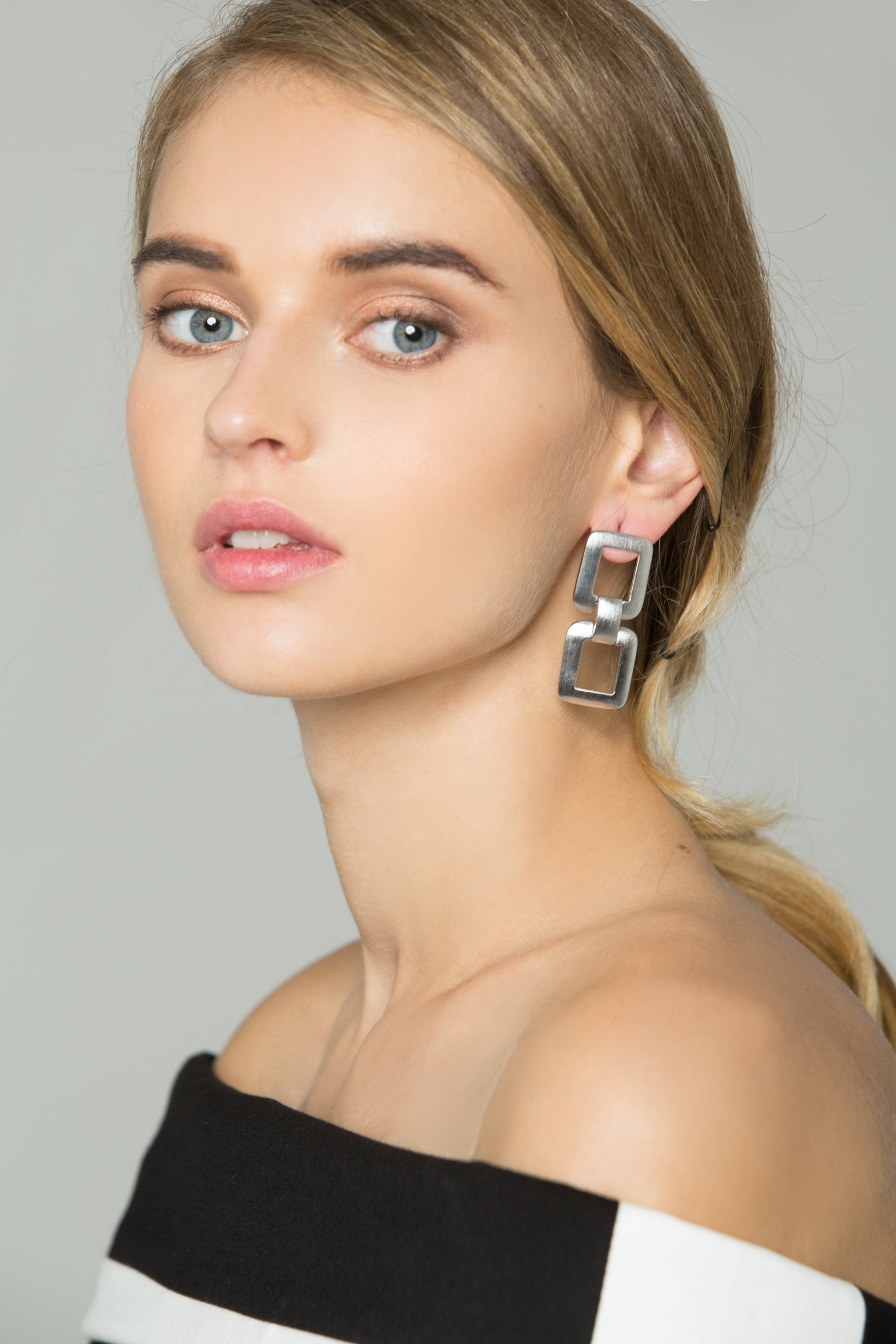 Silver Double Buckle Earrings - ownthelooks-Development