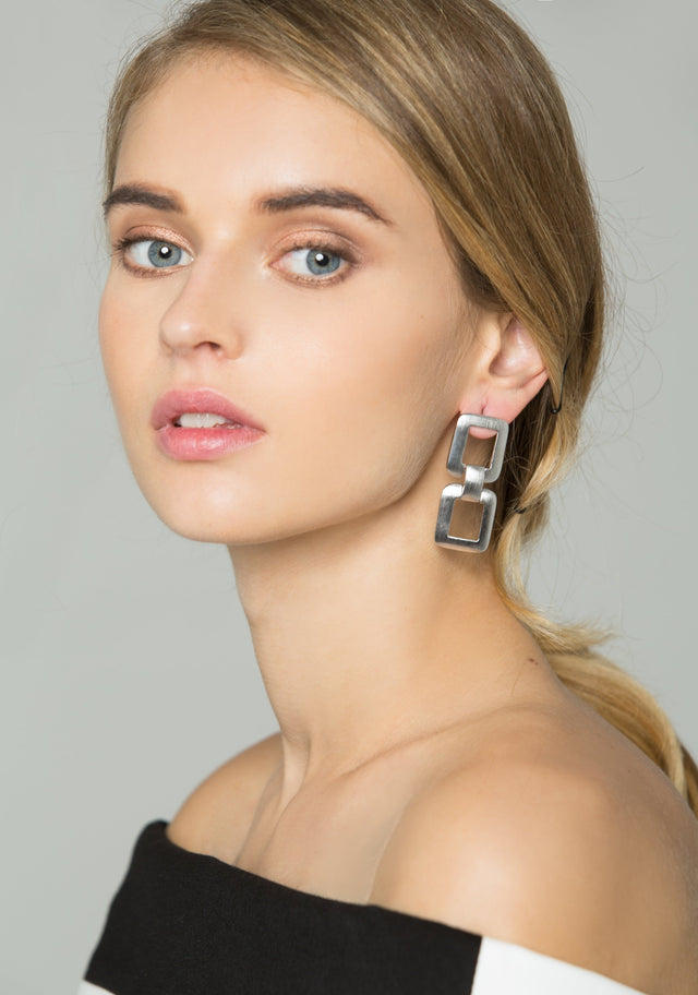 Silver Double Buckle Earrings - ownthelooks-Development