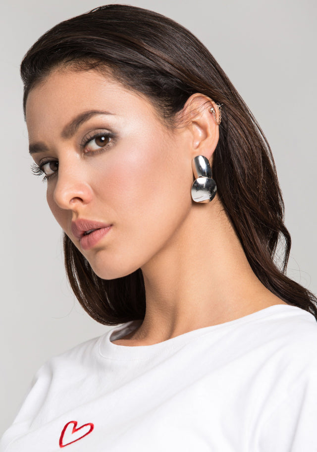 Silver Double Dome Button Earrings - ownthelooks-Development