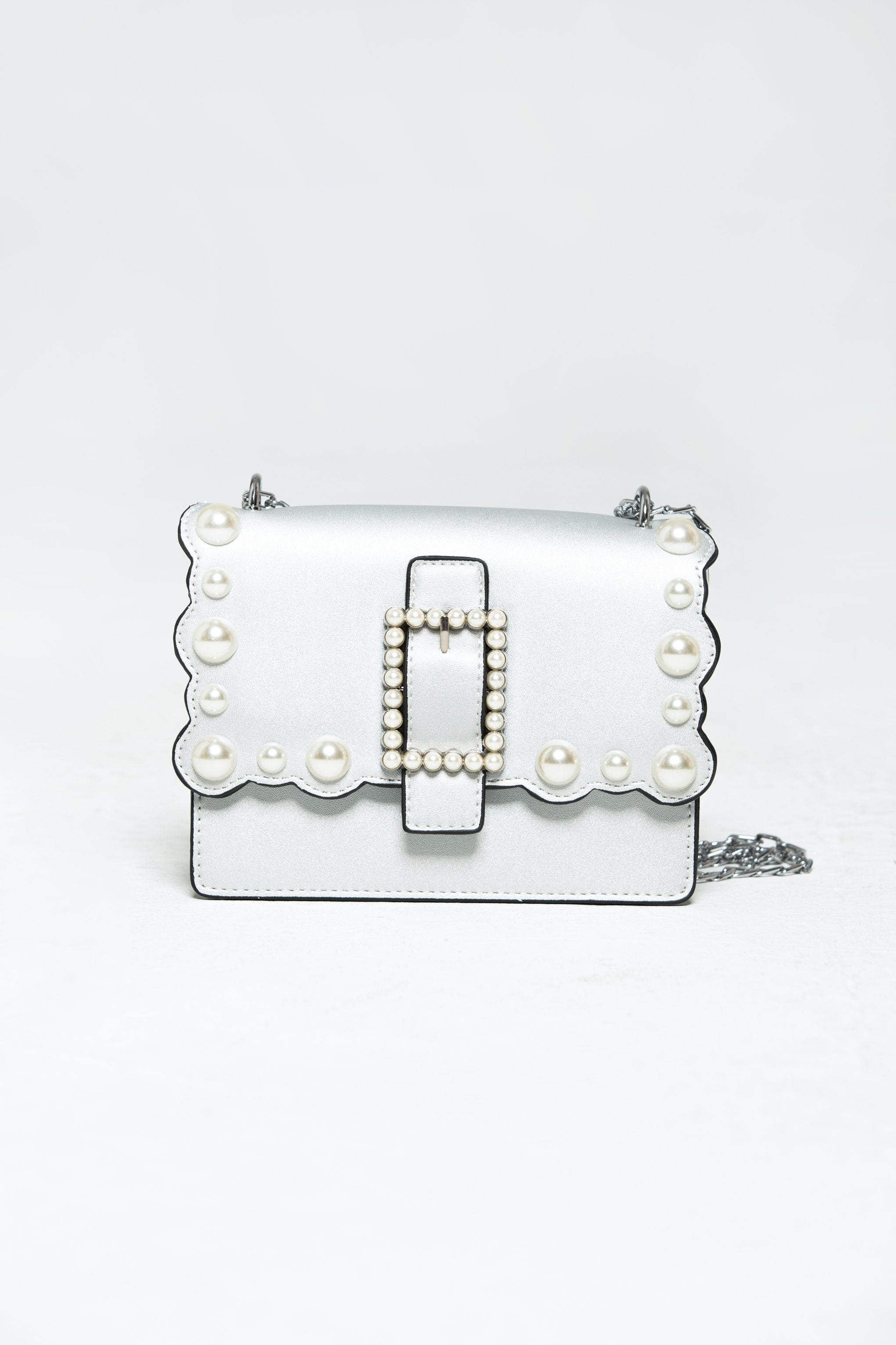 Silver Pearl Detail and Scallop Flap Satchel - ownthelooks-Development