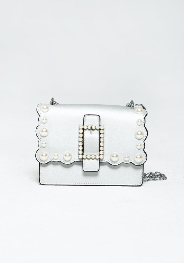 Silver Pearl Detail and Scallop Flap Satchel - ownthelooks-Development