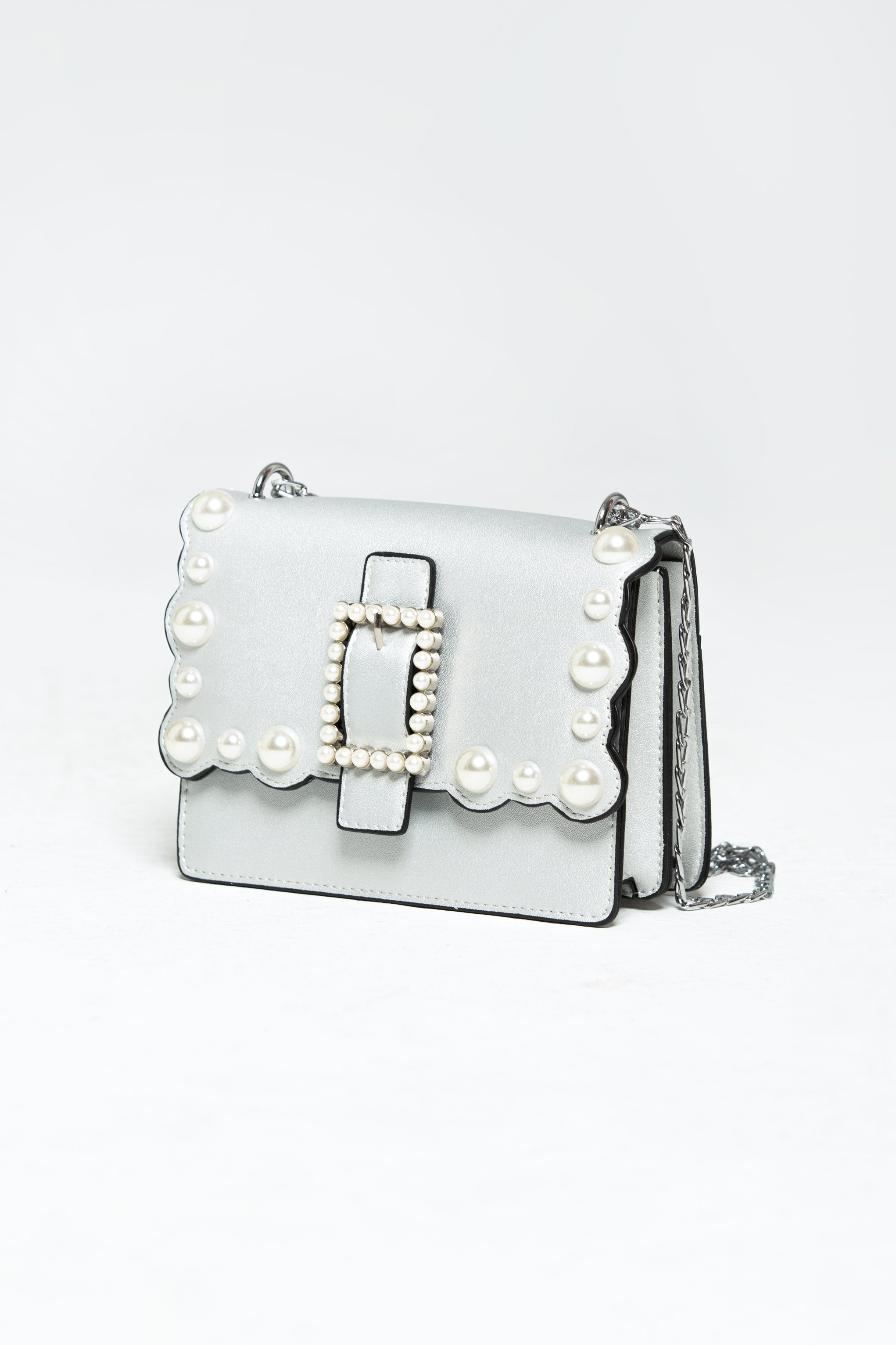 Silver Pearl Detail and Scallop Flap Satchel - ownthelooks-Development