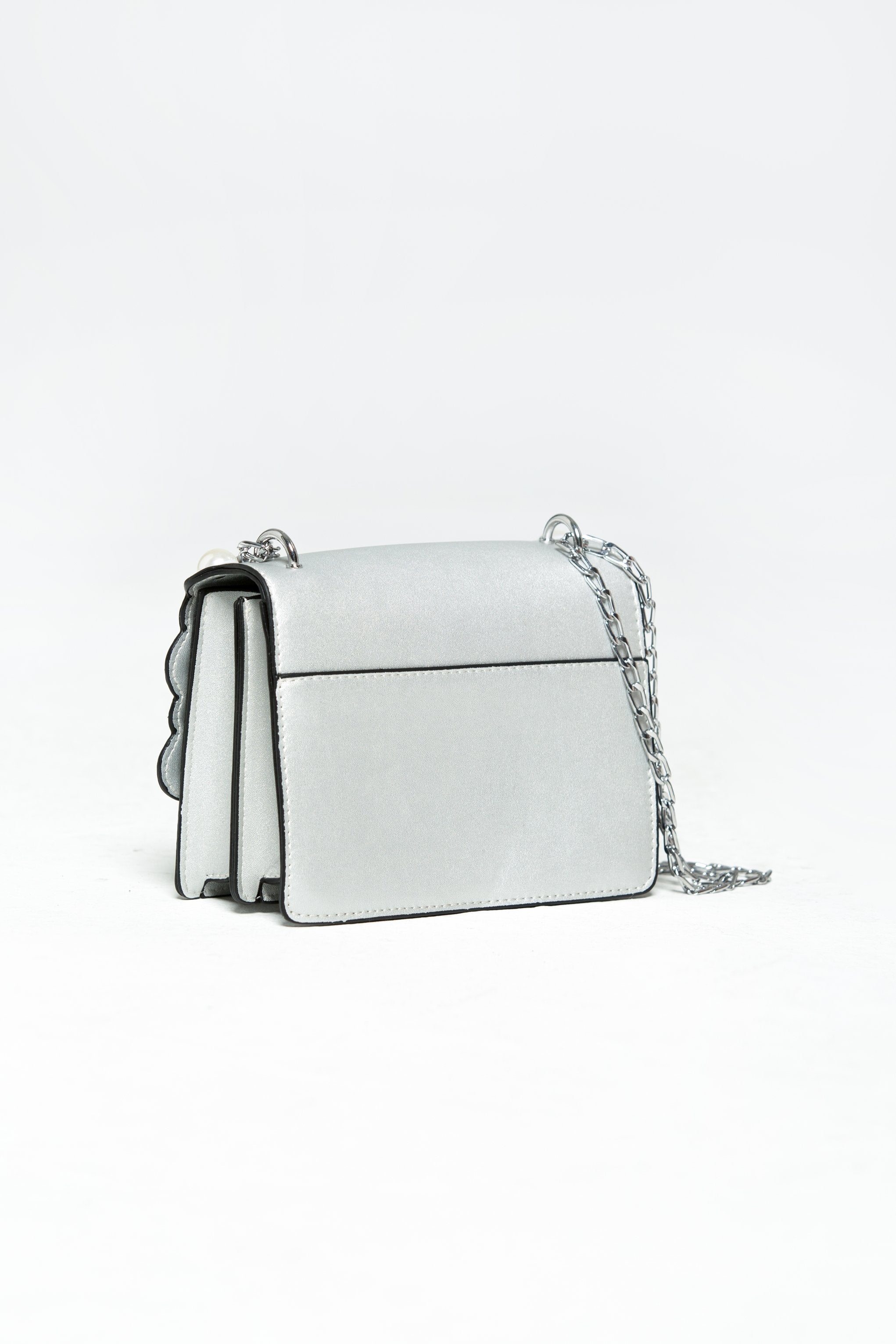 Silver Pearl Detail and Scallop Flap Satchel - ownthelooks-Development