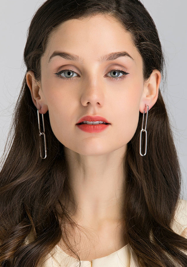 Silver Rectangle Cut out Drop Earrings - ownthelooks-Development