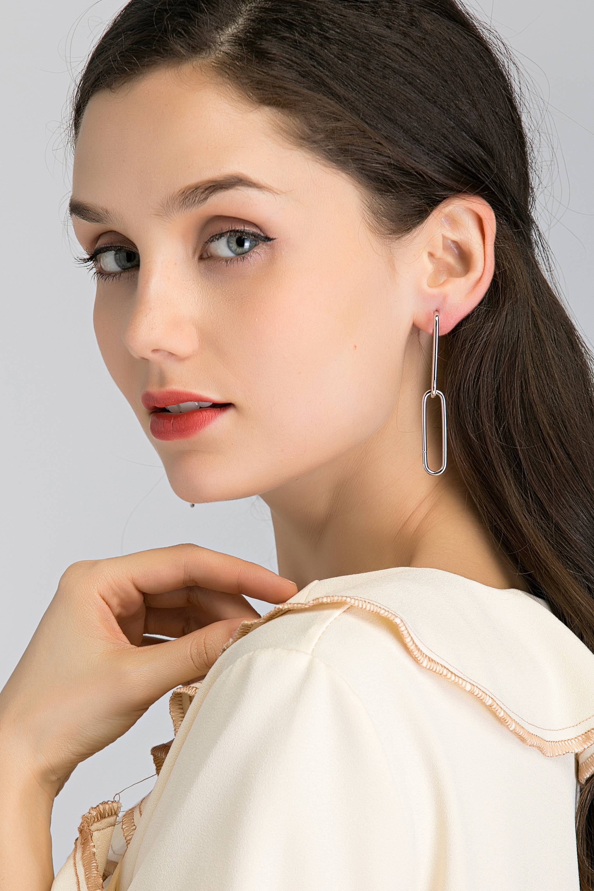 Silver Rectangle Cut out Drop Earrings - ownthelooks-Development