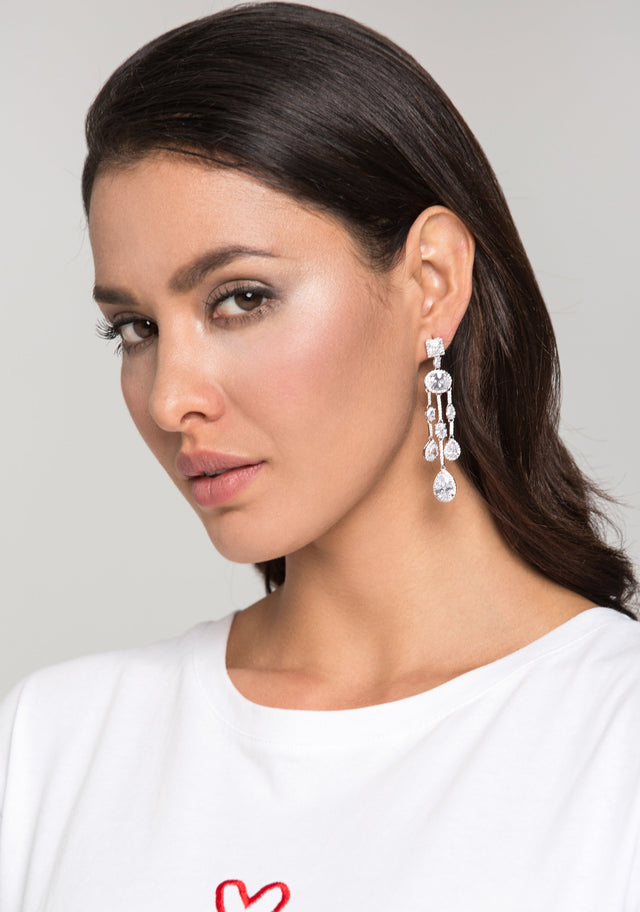 Silver Rhinestone Drop Dangling  Earrings - ownthelooks-Development
