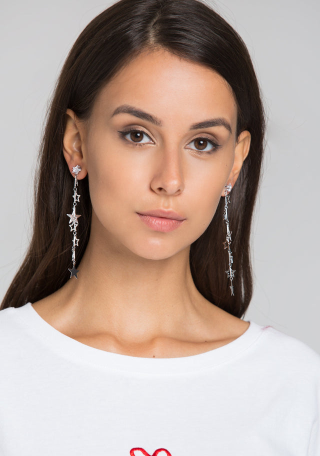 Silver Star Cut Out Dangling Earrings - ownthelooks-Development