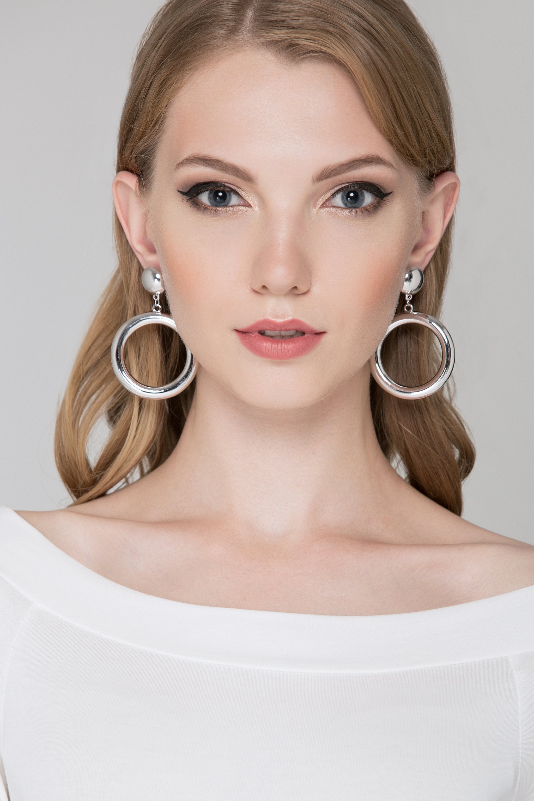 Silver Button Hoop Earrings - ownthelooks-Development