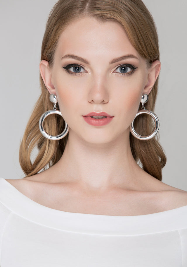 Silver Button Hoop Earrings - ownthelooks-Development