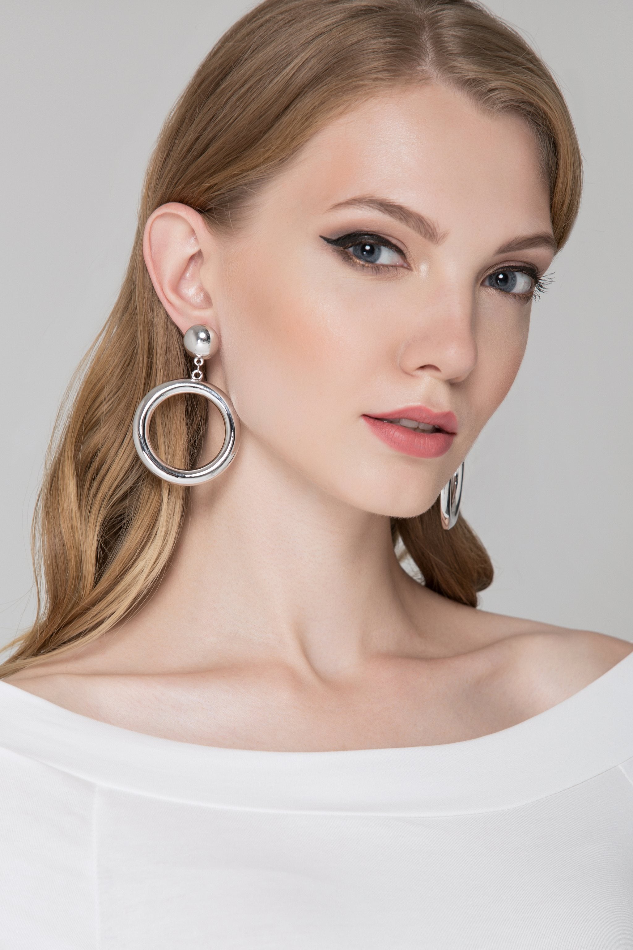 Silver Button Hoop Earrings - ownthelooks-Development