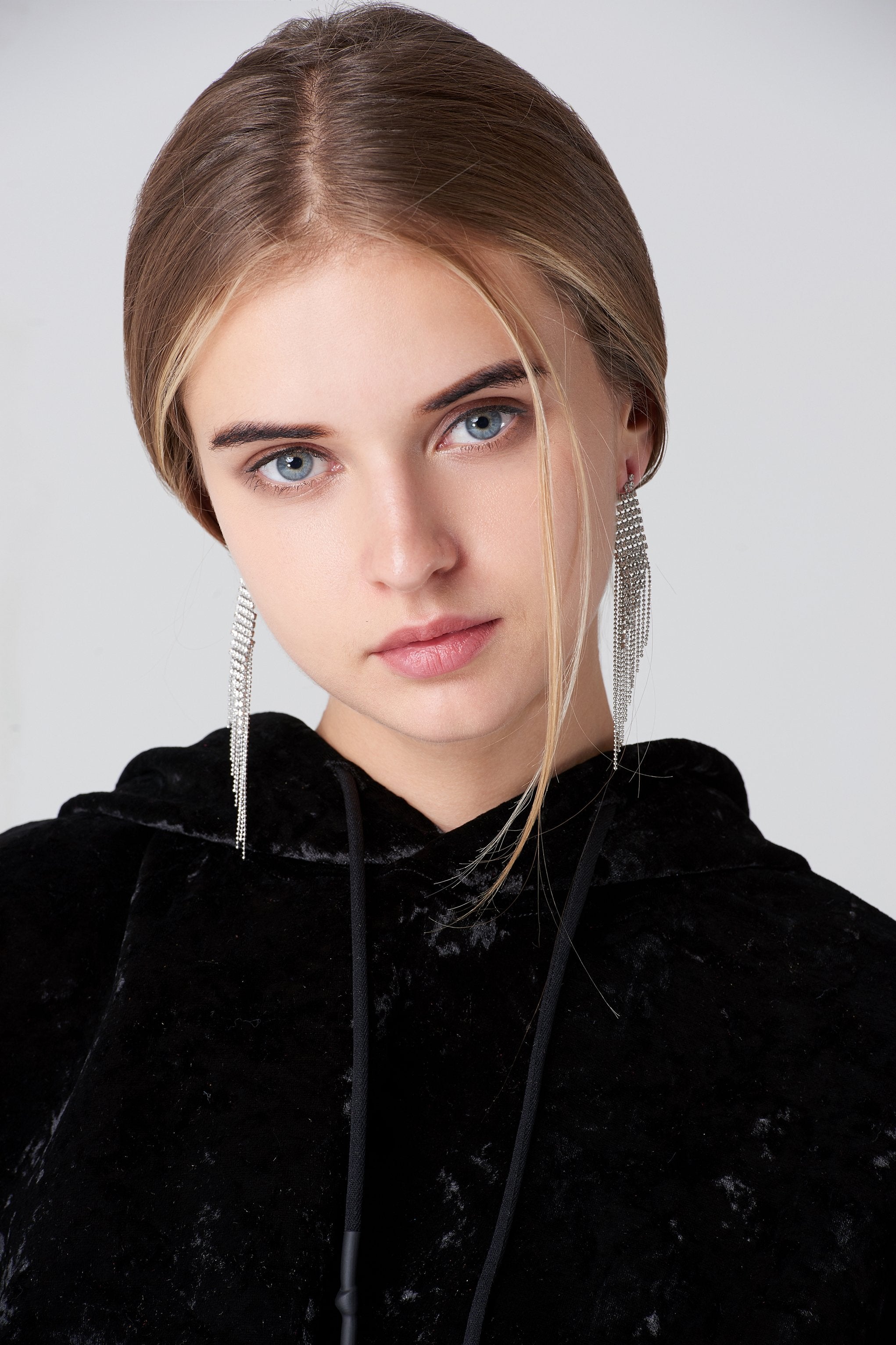 Long Studded Tassel with Silver Micro beads Strand Earrings - ownthelooks-Development