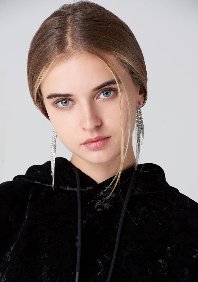 Long Studded Tassel with Silver Micro beads Strand Earrings - ownthelooks-Development