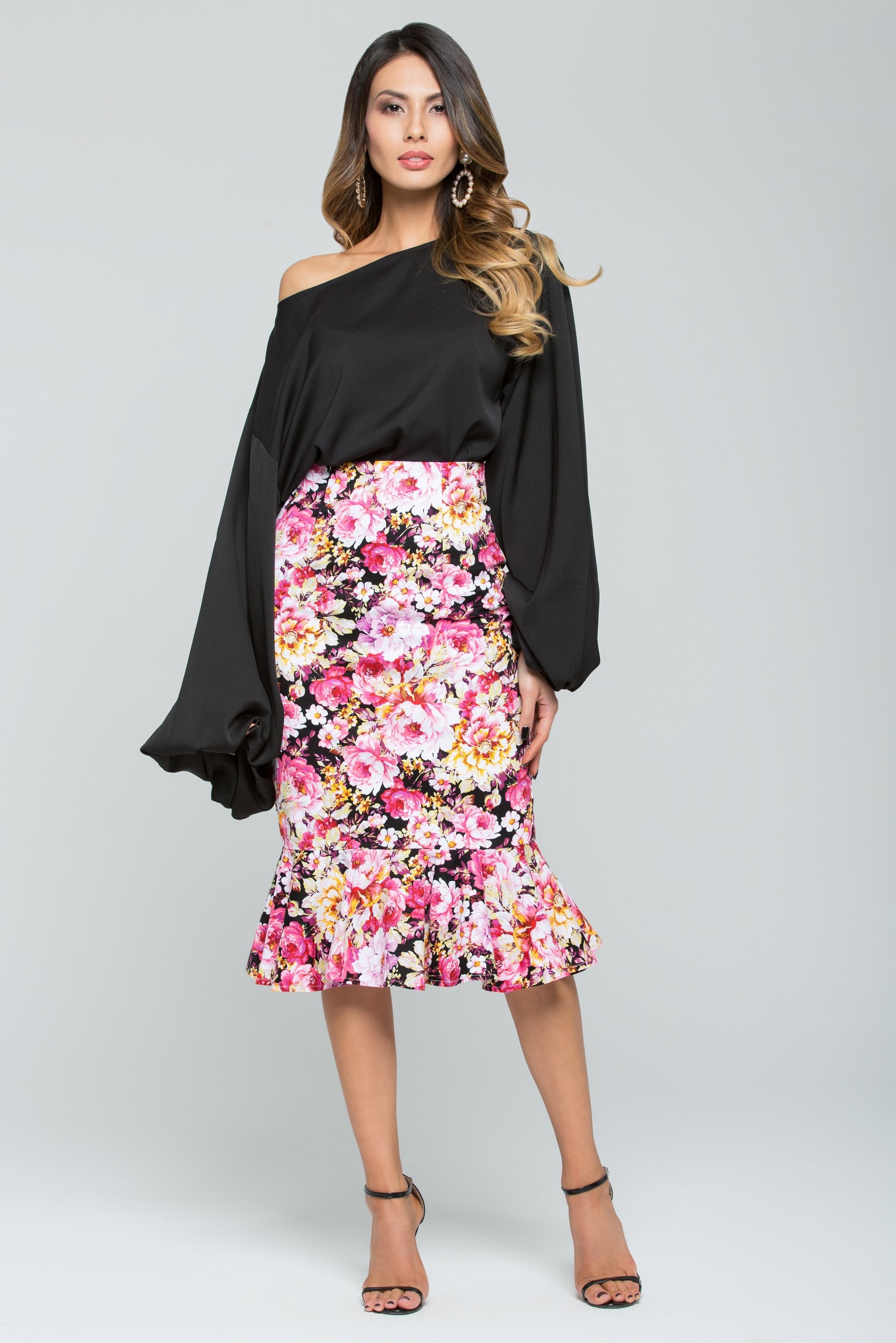 Solid Black Floral Theme Dress Set - ownthelooks-Development
