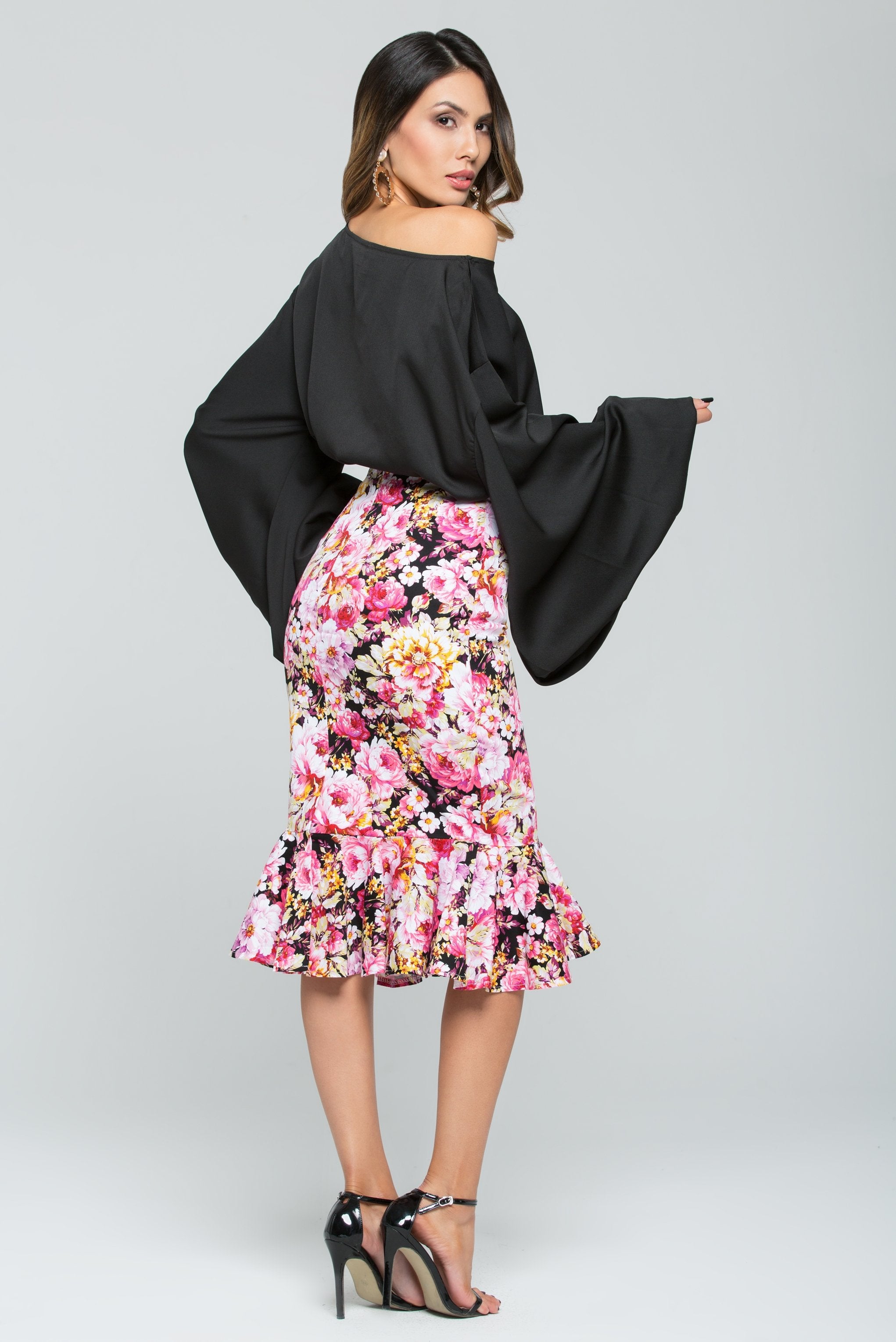 Solid Black Floral Theme Dress Set - ownthelooks-Development
