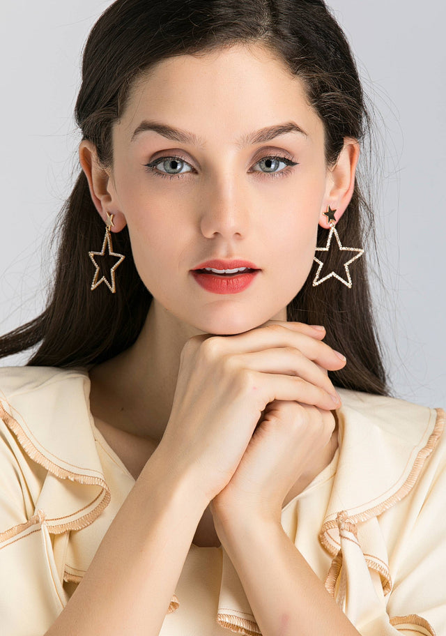 Studded Star Cut Out Drop Earrings - ownthelooks-Development
