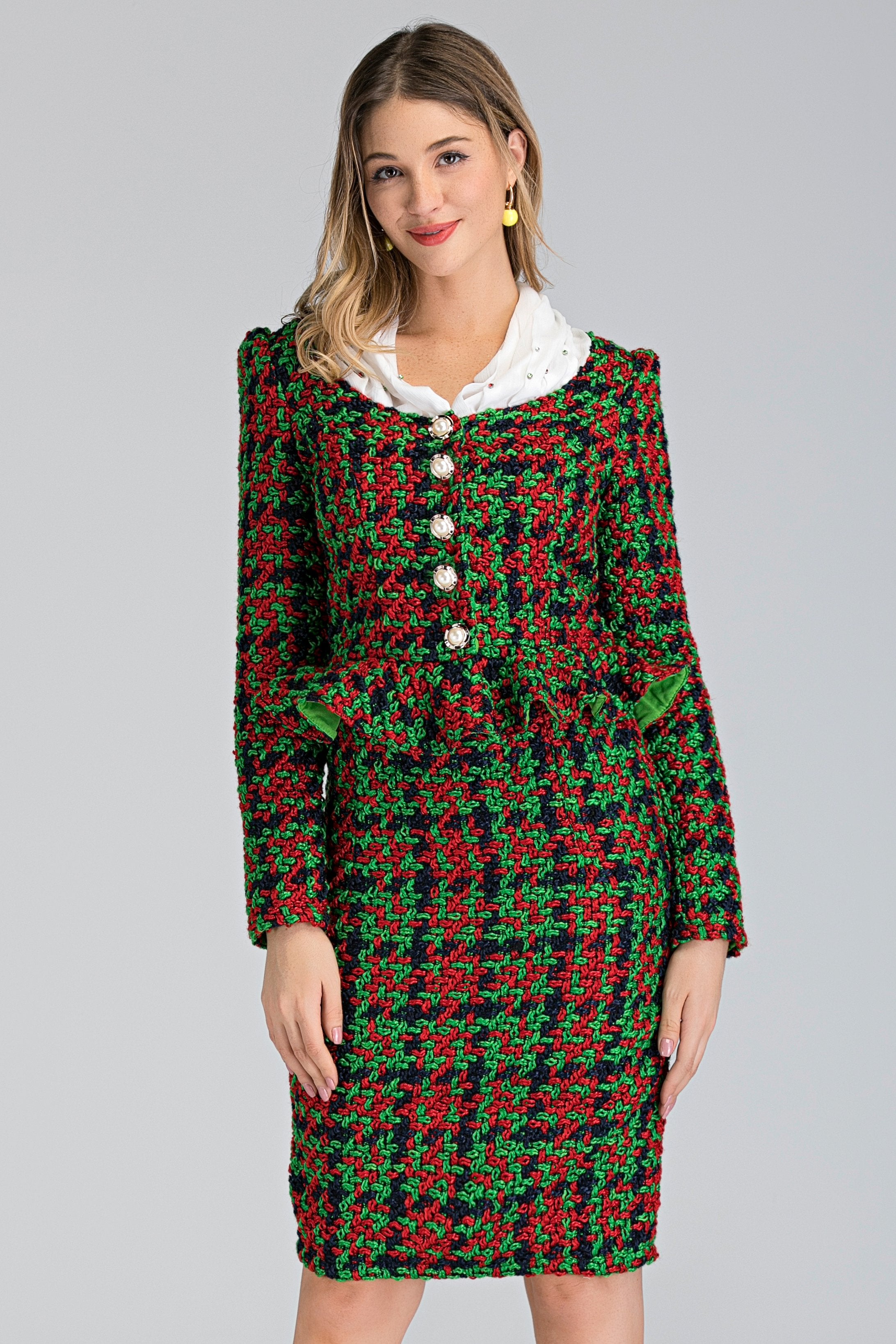 Tweed Tartan Two Piece Dress - ownthelooks-Development