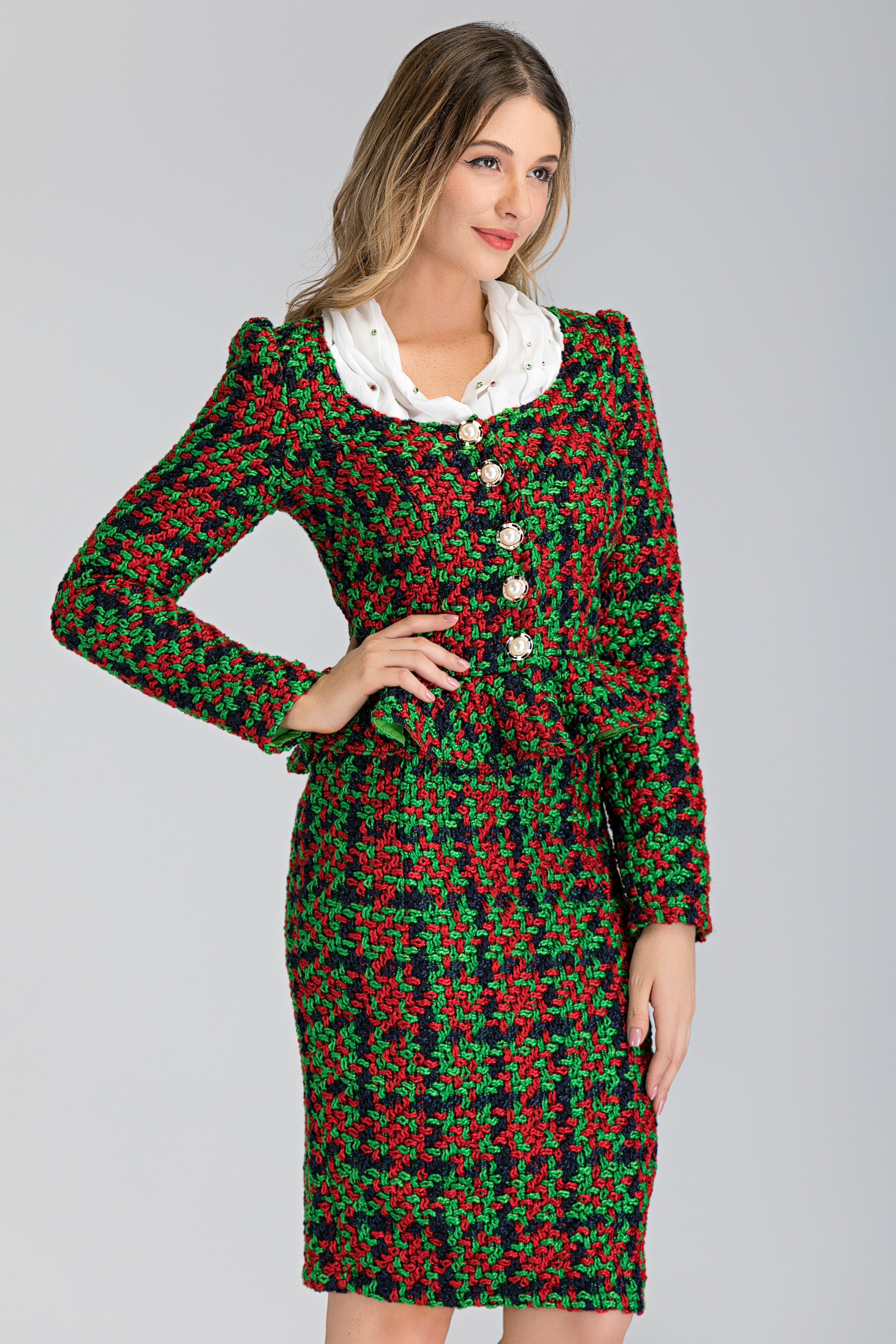 Tweed Tartan Two Piece Dress - ownthelooks-Development
