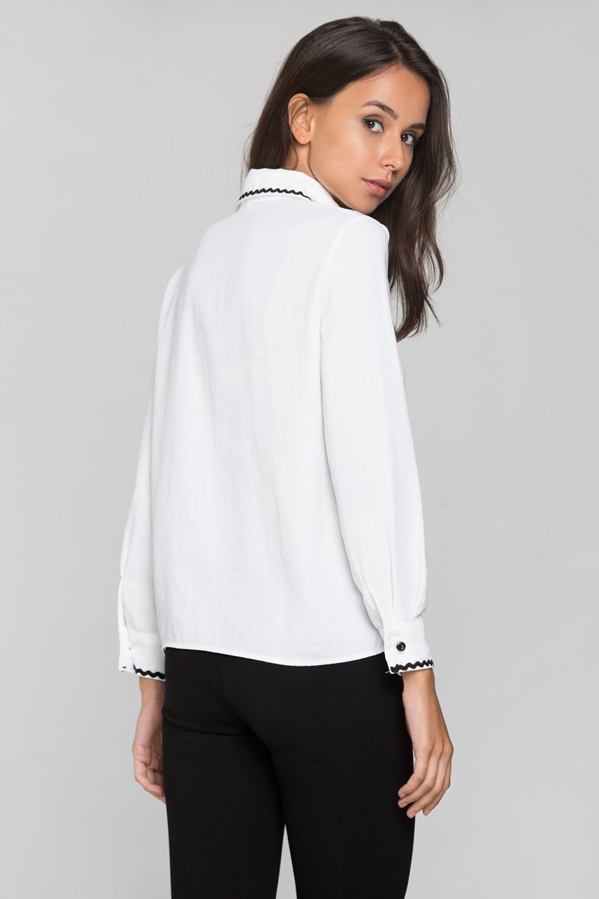 White Check Jewel Bow Long Sleeves Shirt - ownthelooks-Development