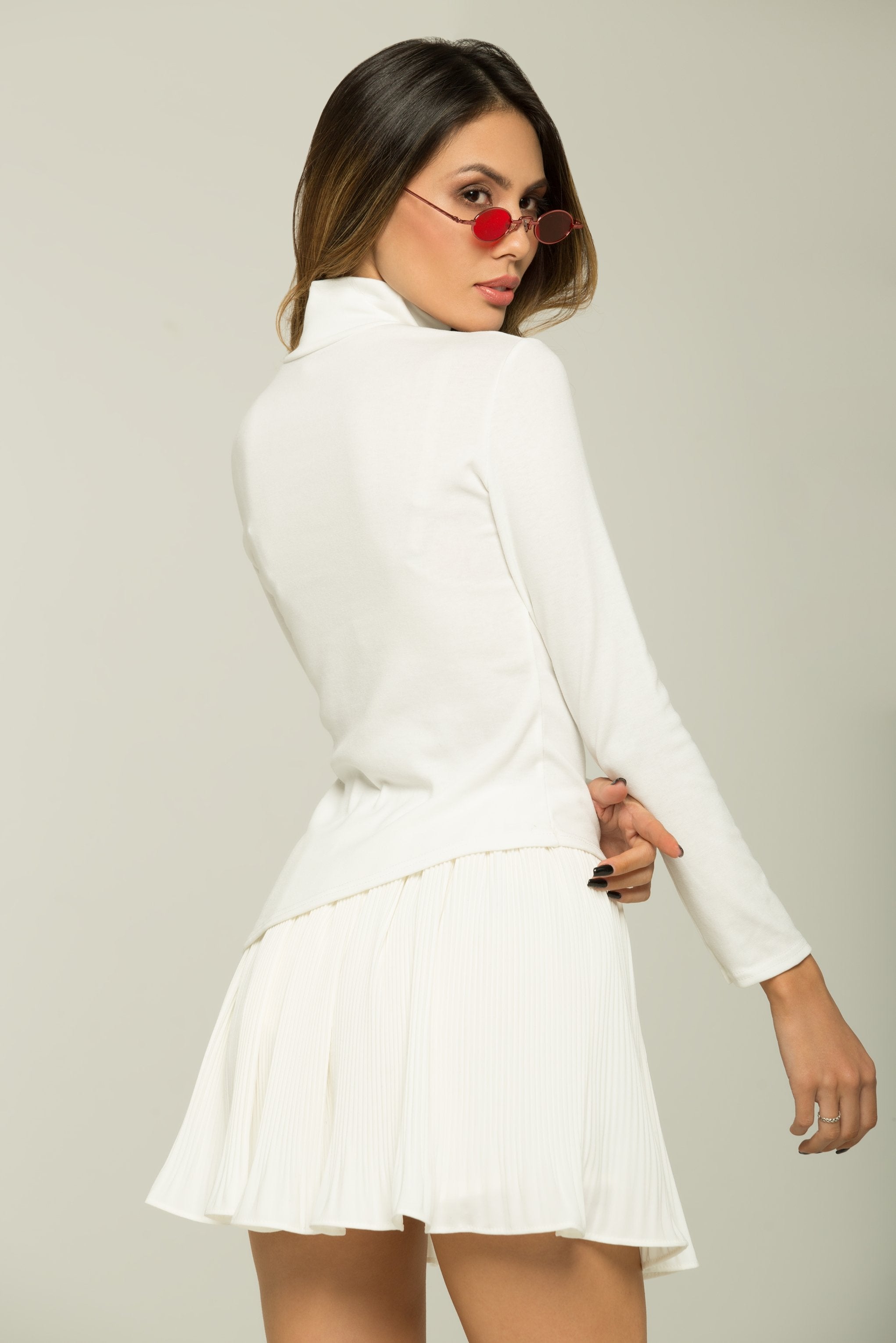 White Cold Shoulder Turtle Neck Top - ownthelooks-Development