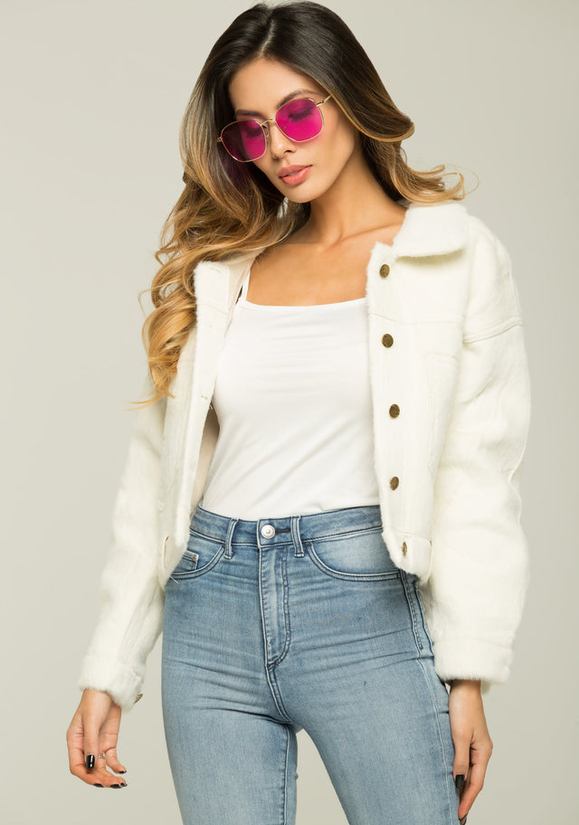 White Faux Fur Button-up Coat - ownthelooks-Development