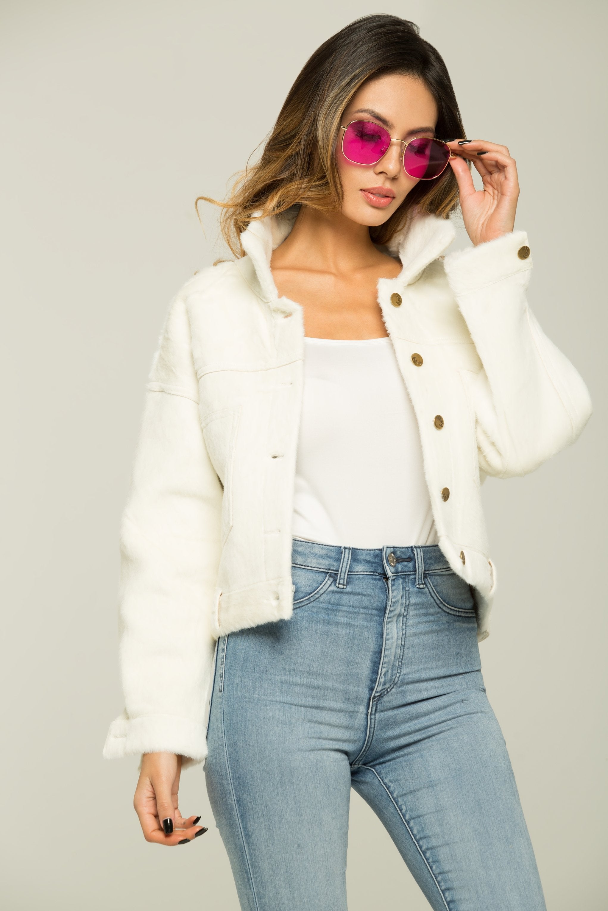 White Faux Fur Button-up Coat - ownthelooks-Development