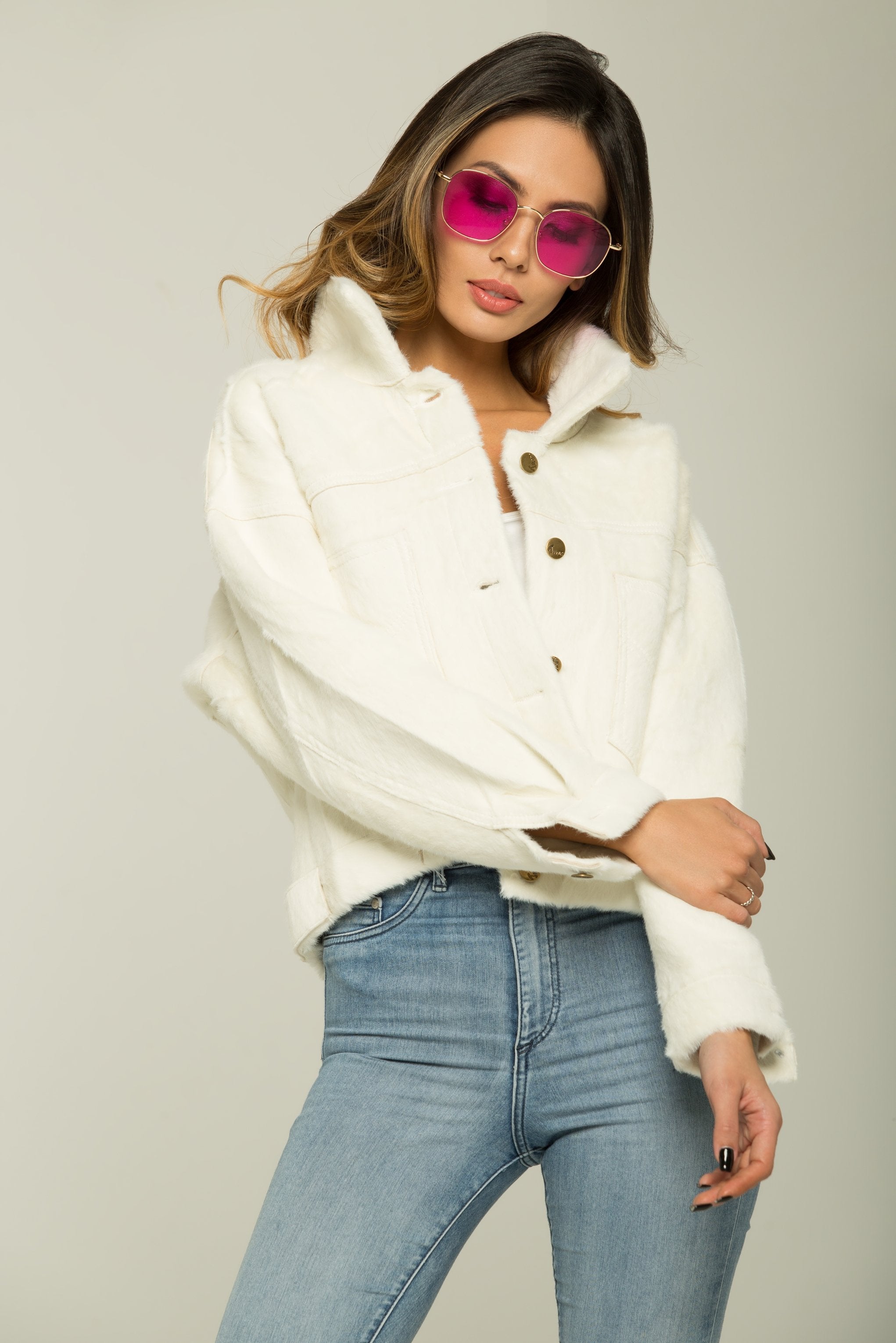 White Faux Fur Button-up Coat - ownthelooks-Development
