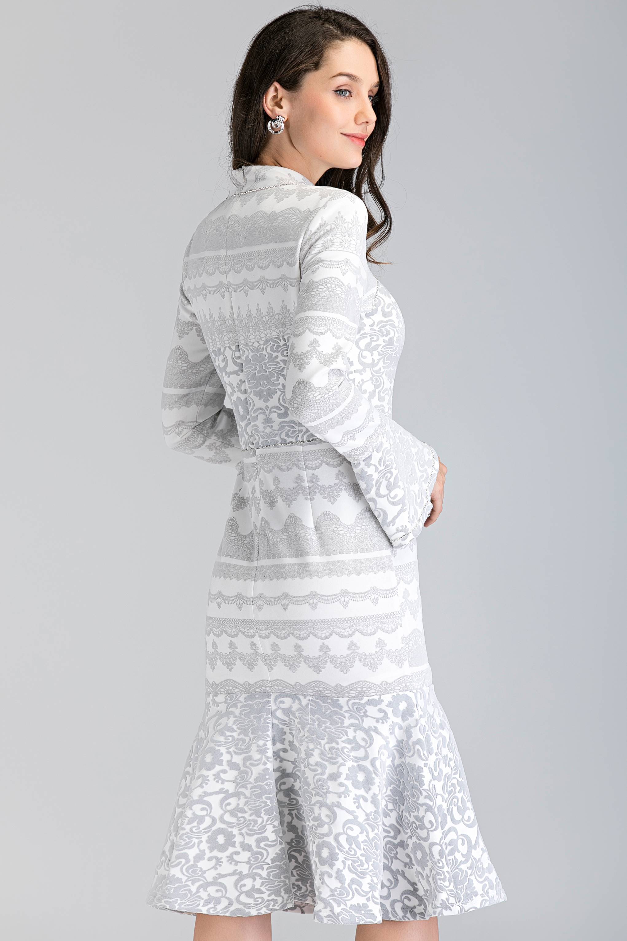 White Fleurdelis Trumpet Midi Dress - ownthelooks-Development