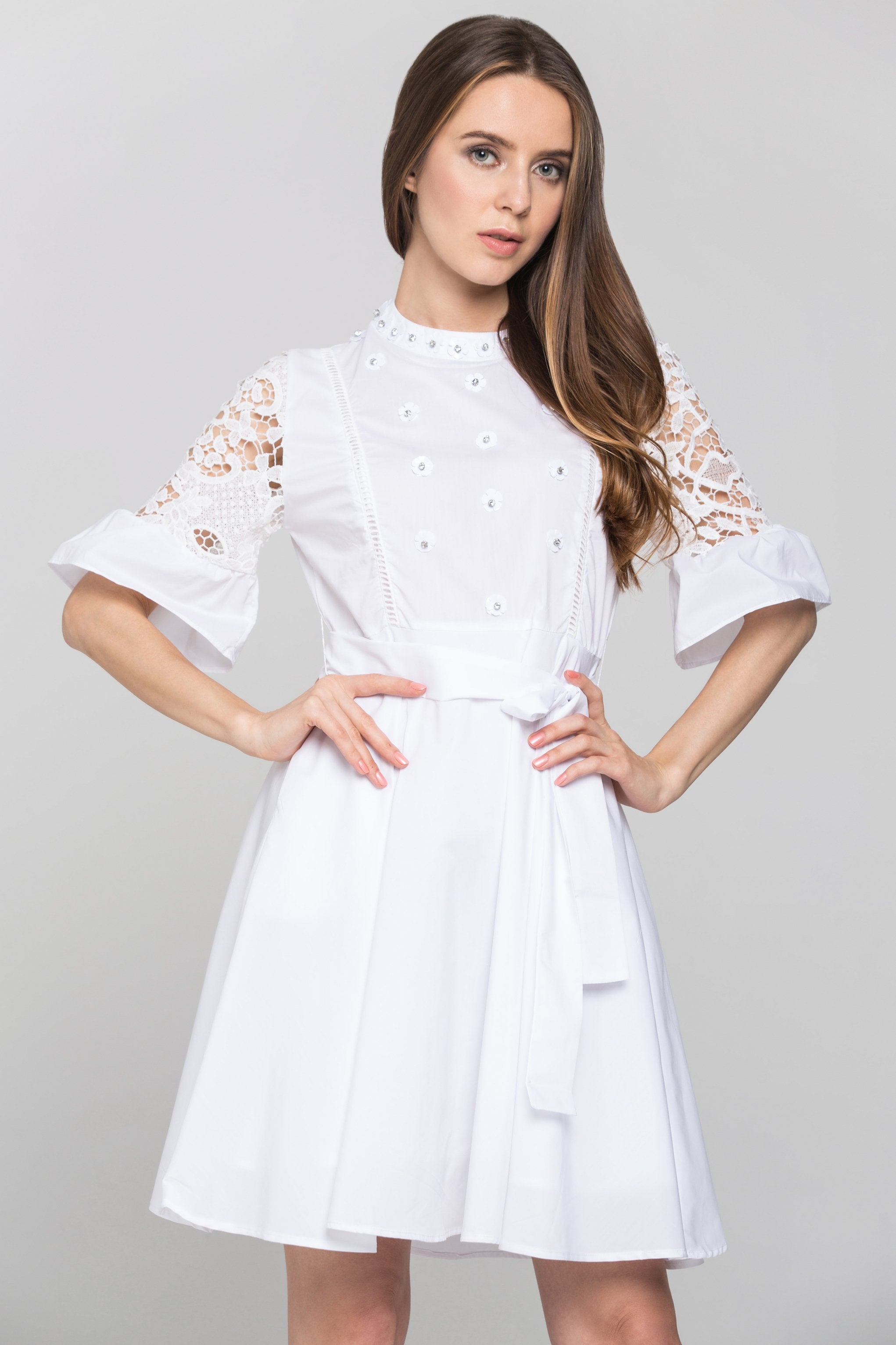 White Flower Jewel Midi Dress - ownthelooks-Development