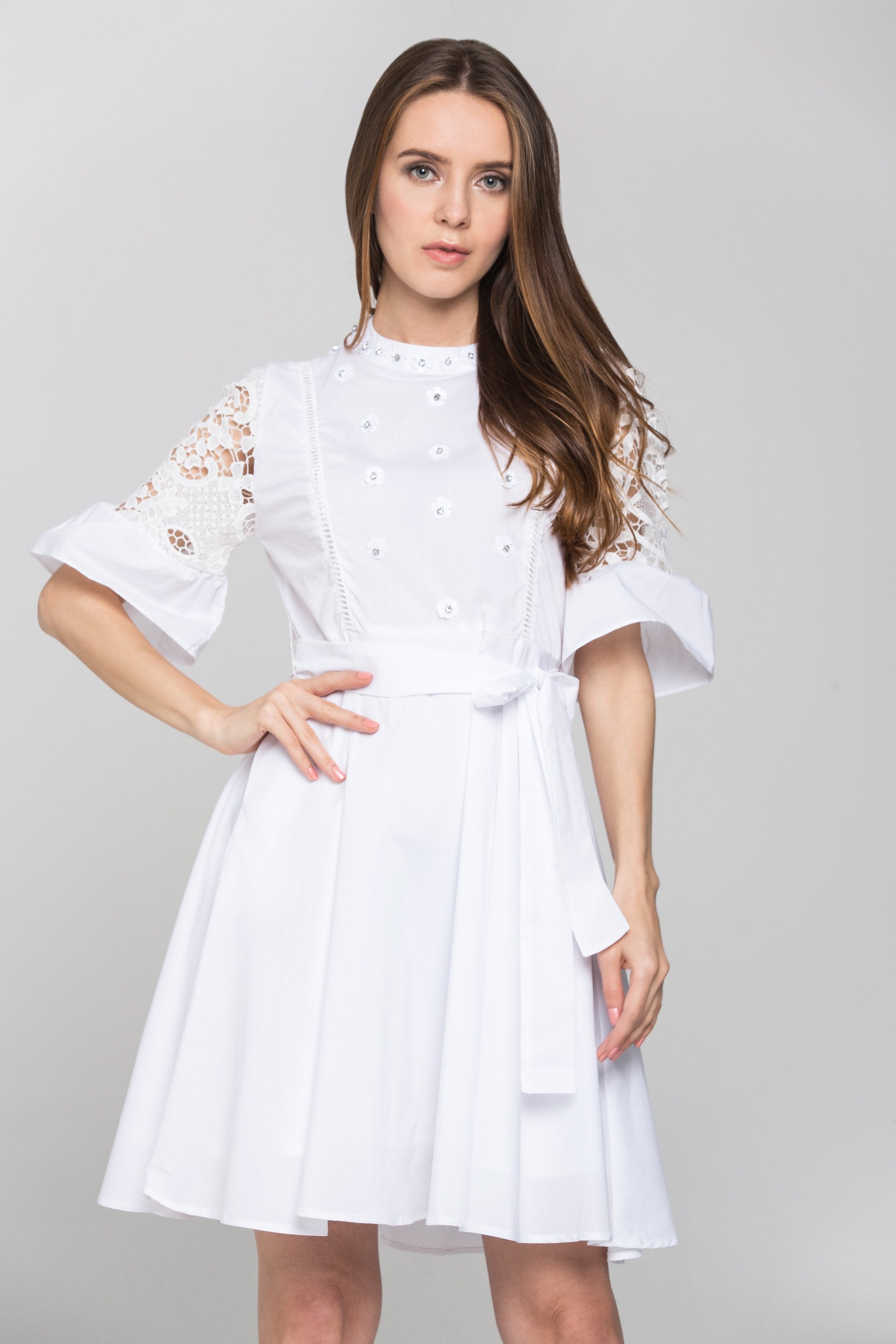 White Flower Jewel Midi Dress - ownthelooks-Development