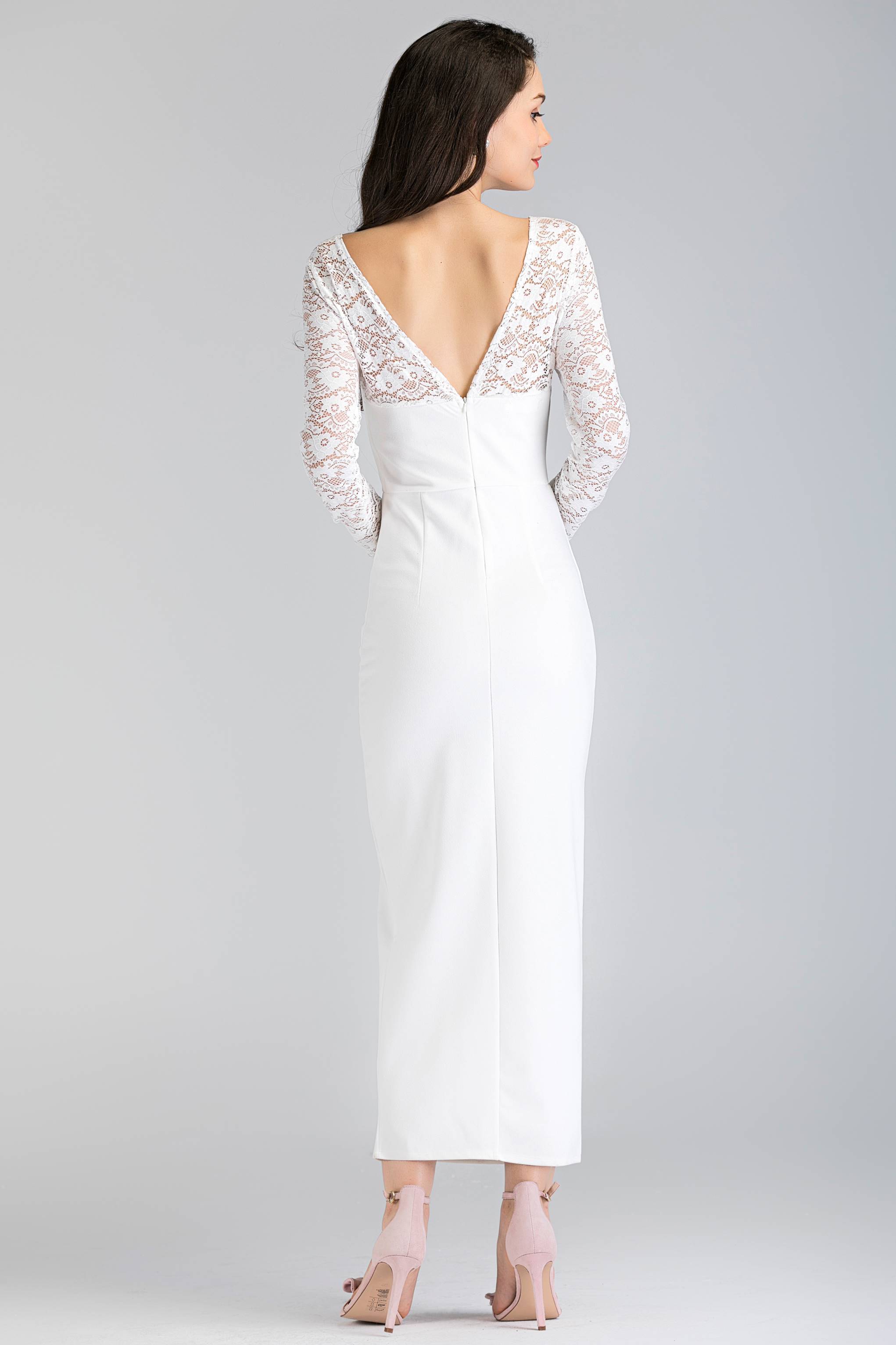 White Lace Sleeve Double Button Maxi Dress - ownthelooks-Development
