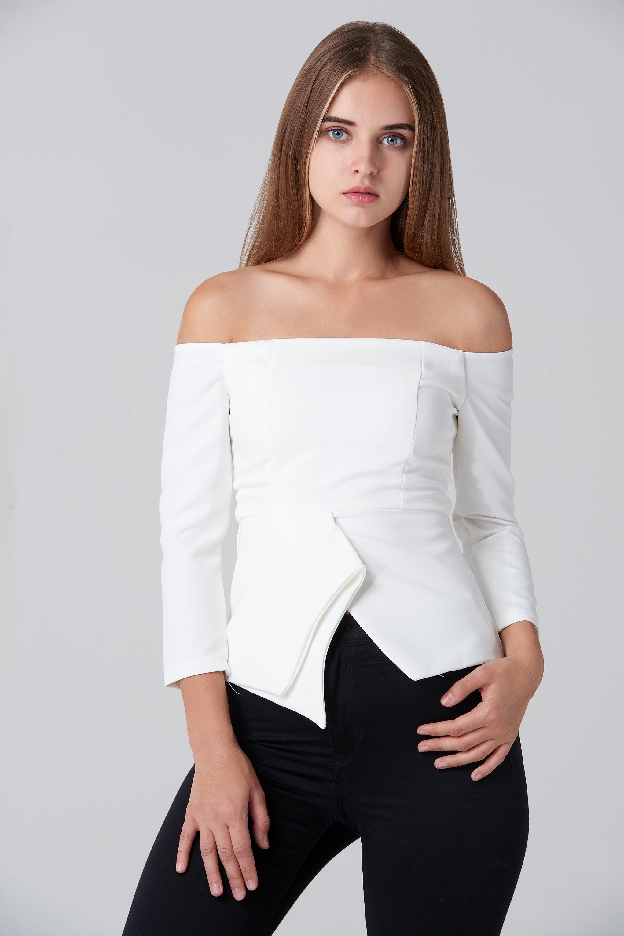 White Off Shoulder Flare Hem Top - ownthelooks-Development