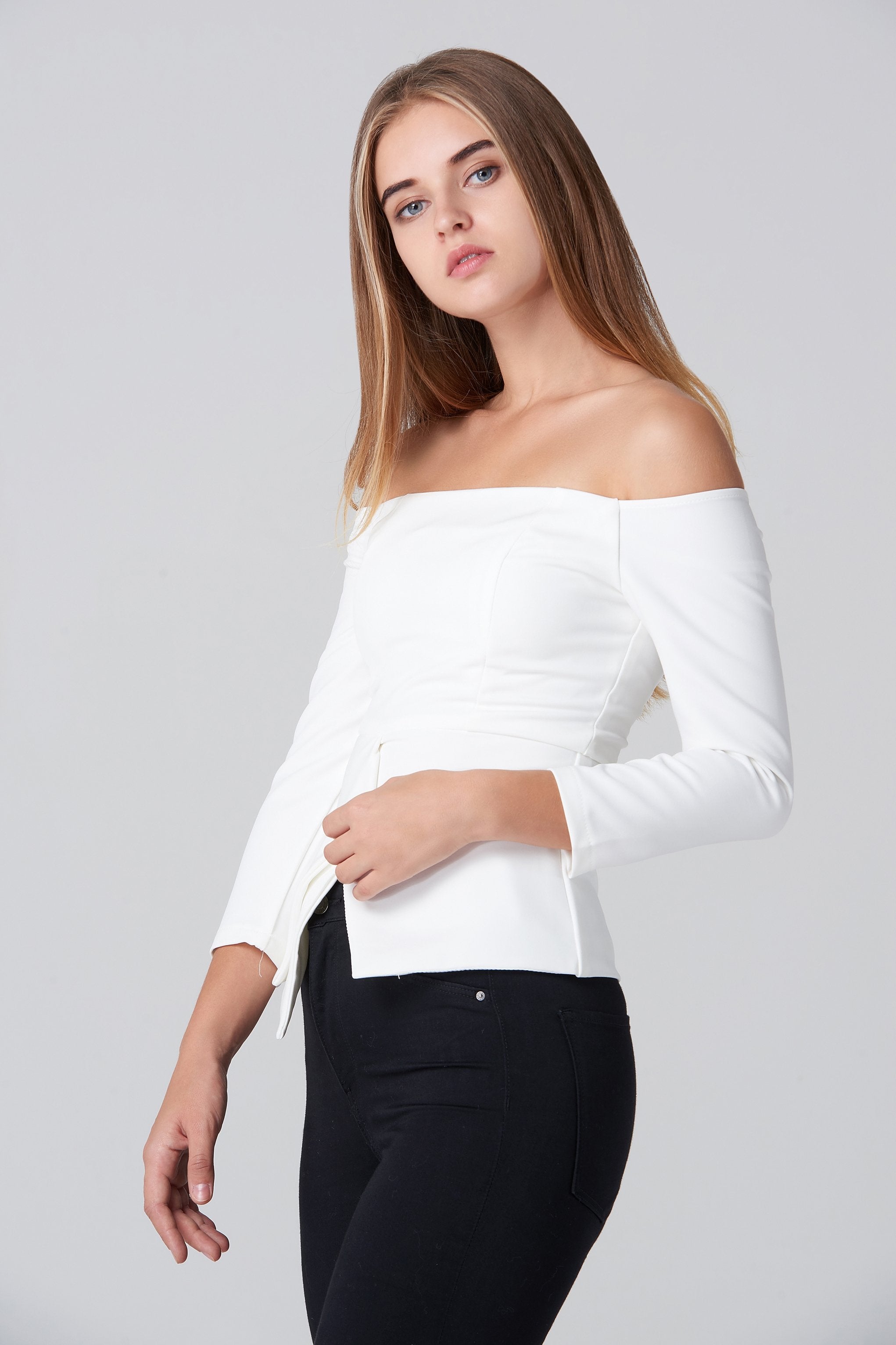 White Off Shoulder Flare Hem Top - ownthelooks-Development