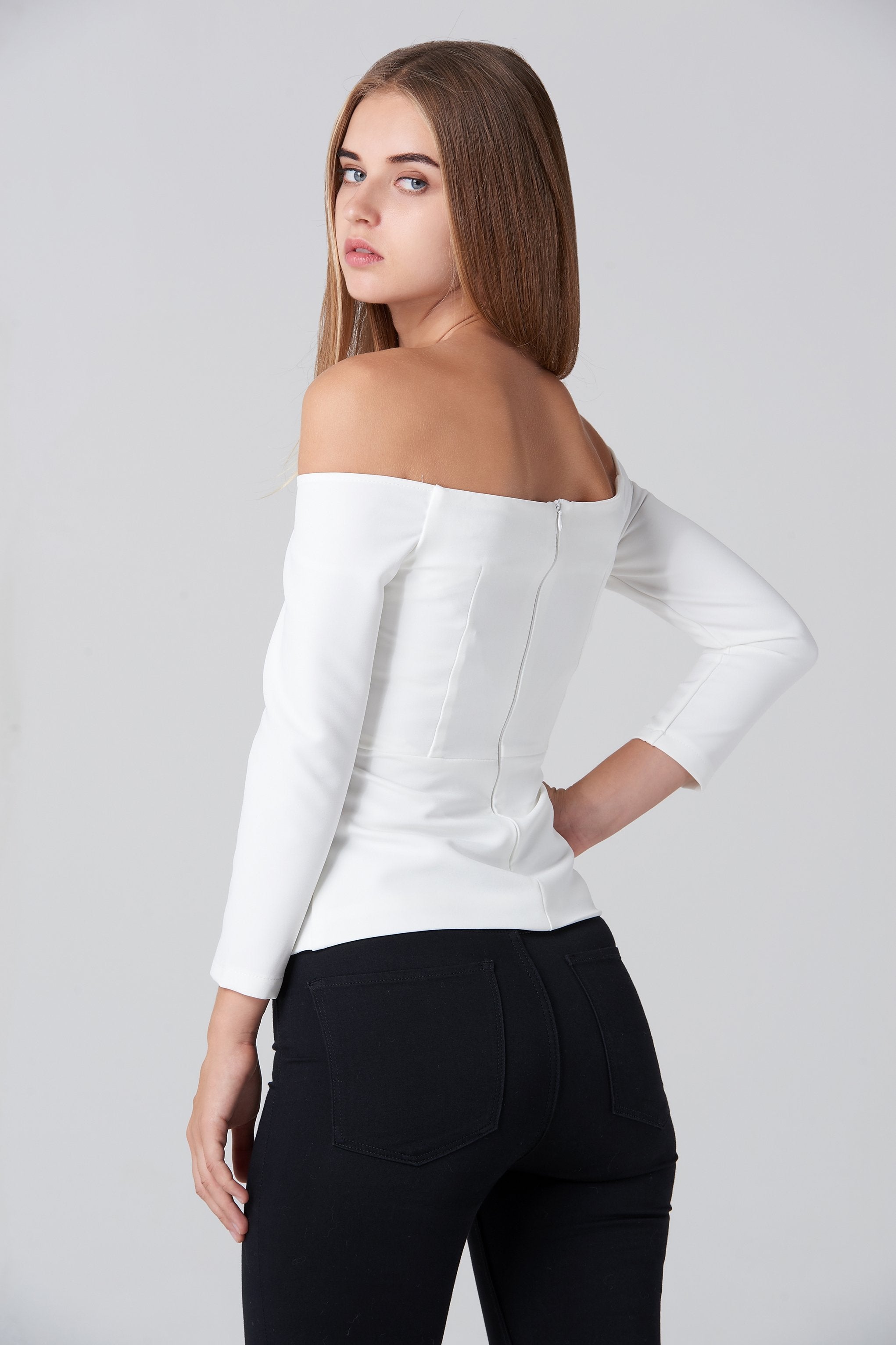 White Off Shoulder Flare Hem Top - ownthelooks-Development