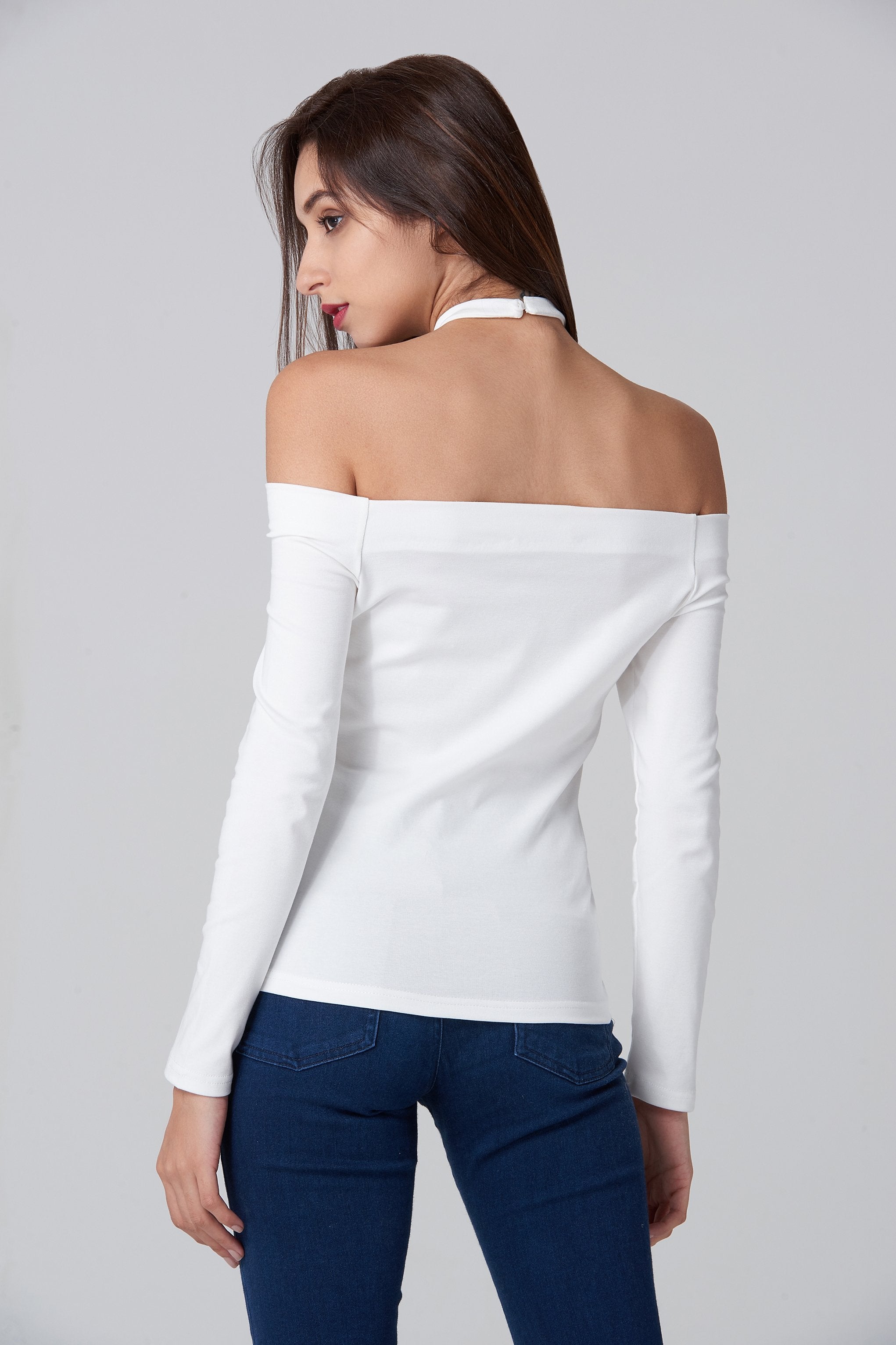 White Off the Shoulder Prism Choker Top - ownthelooks-Development