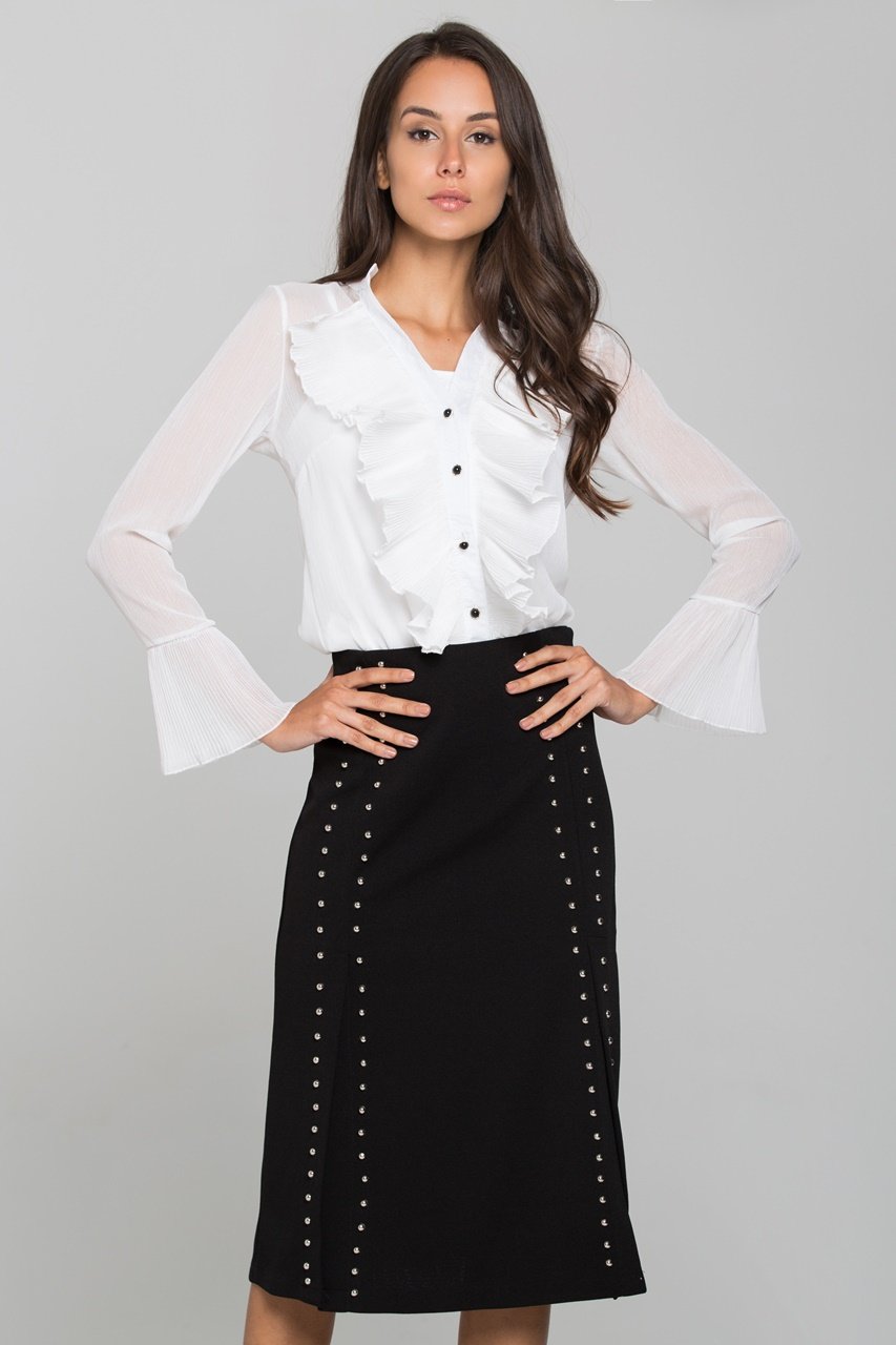 White Pleated Gabot Top and Black Skirt Set - ownthelooks-Development