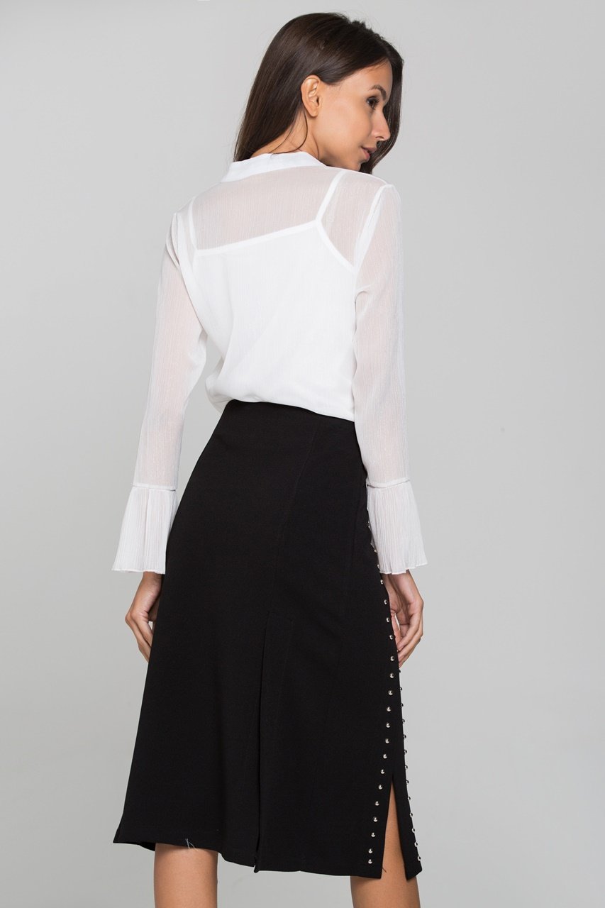 White Pleated Gabot Top and Black Skirt Set - ownthelooks-Development