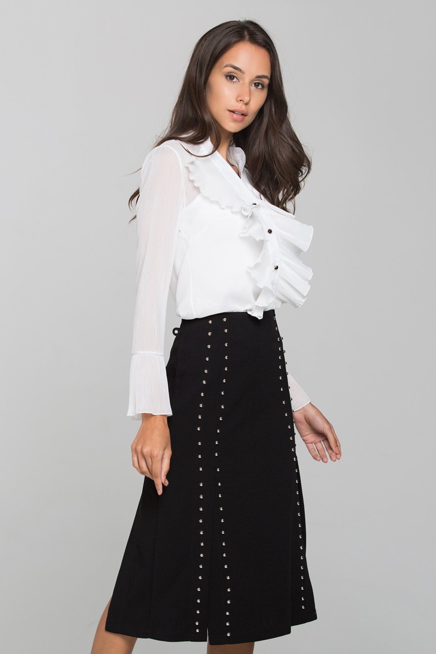 White Pleated Gabot Top and Black Skirt Set - ownthelooks-Development