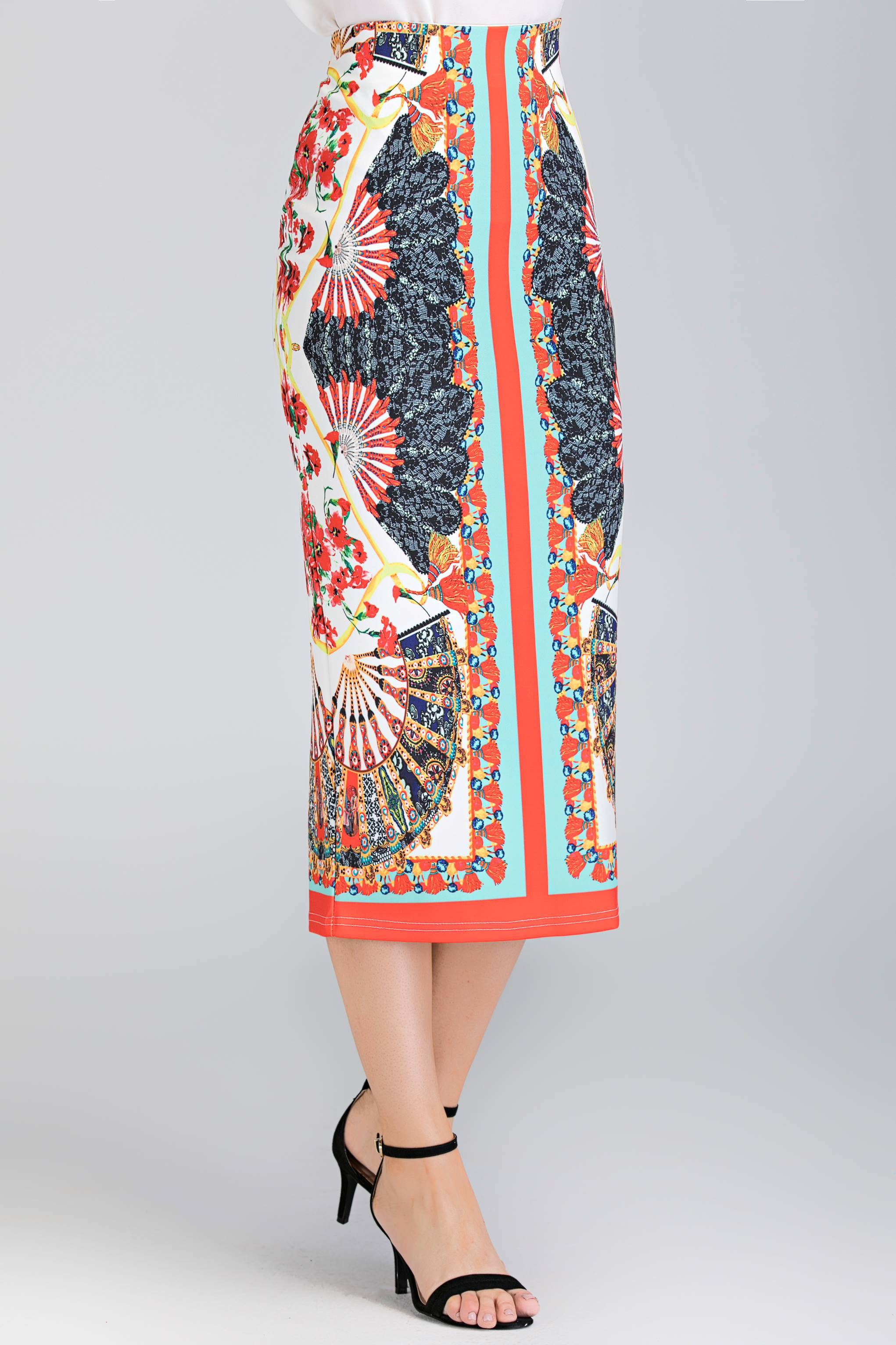 White Pleated Gabot Top and Printed Pencil Skirt Set - ownthelooks-Development