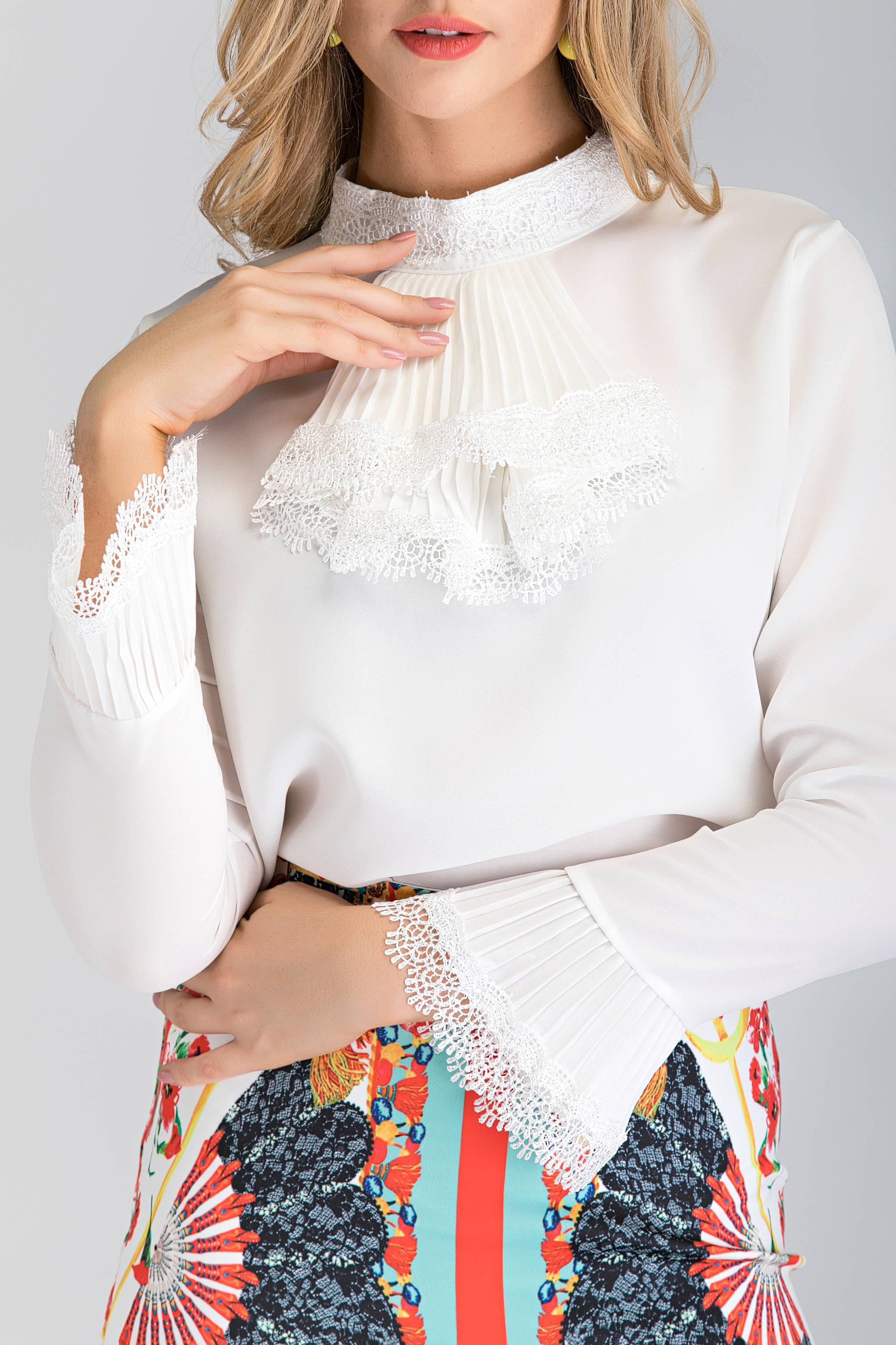 White Pleated Gabot Top and Printed Pencil Skirt Set - ownthelooks-Development