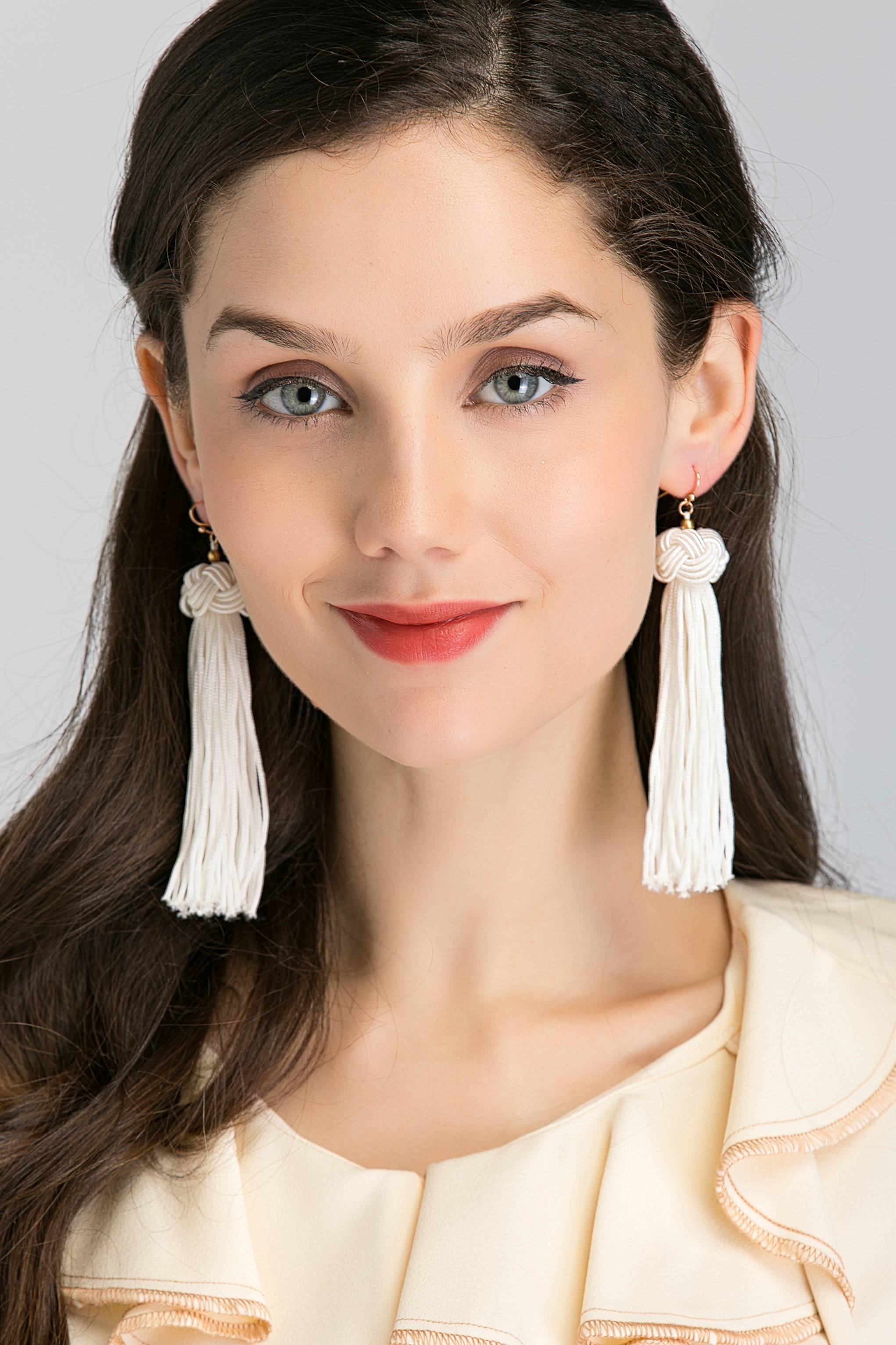 White Round Knot Tassel Earrings - ownthelooks-Development