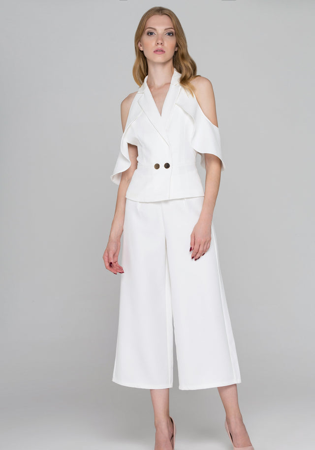 Fatima Almomen - White Ruffle Backless Two Piece Jumpsuit - ownthelooks-Development