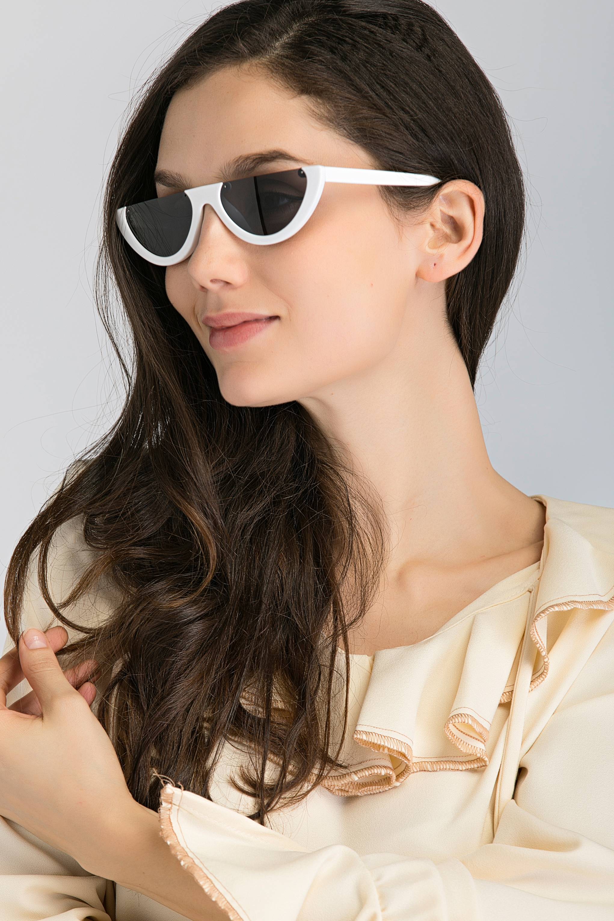 White Slim Bottom Rim Cat Eye Sunglasses - ownthelooks-Development