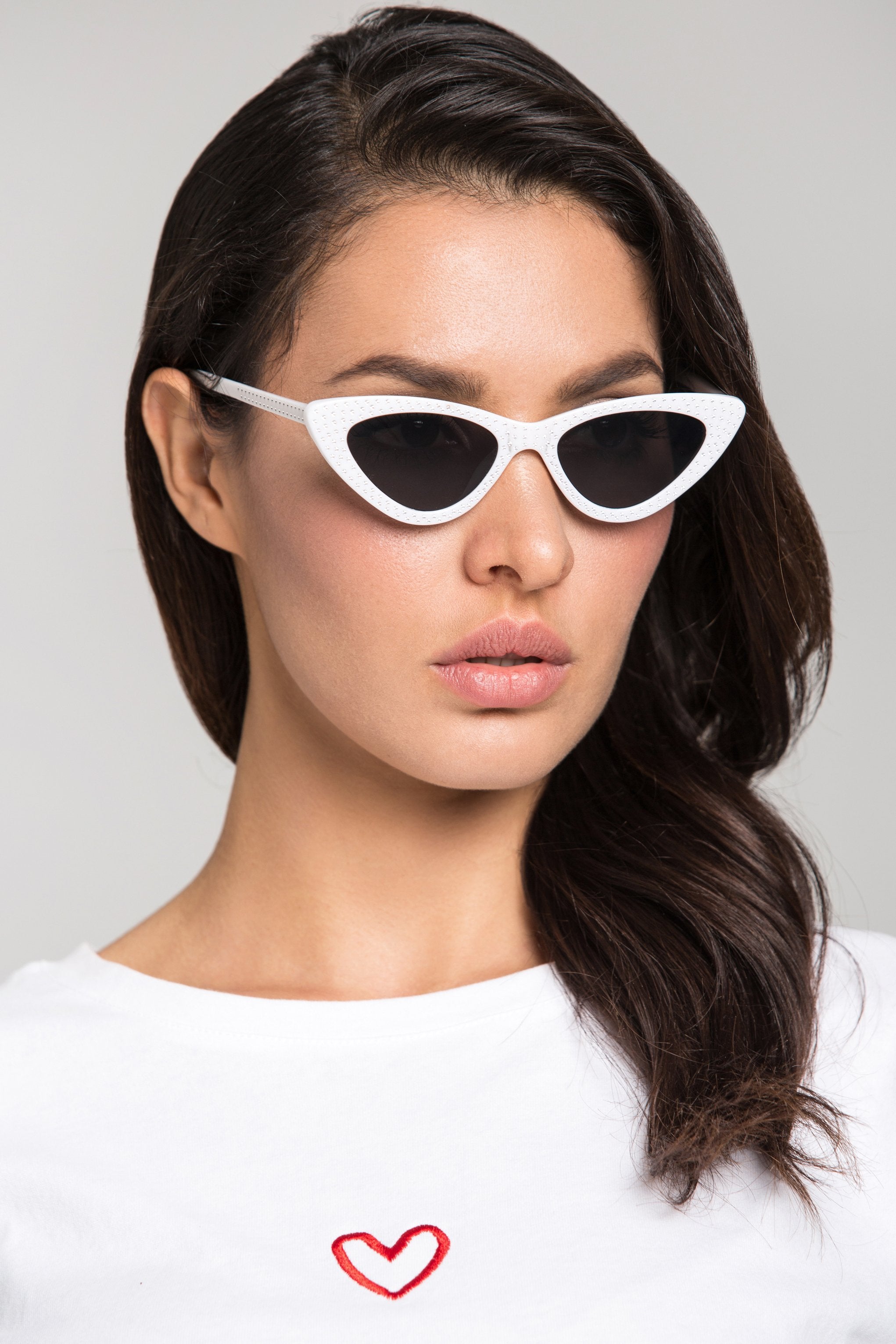 White Studded Cat Eye Sunglasses - ownthelooks-Development