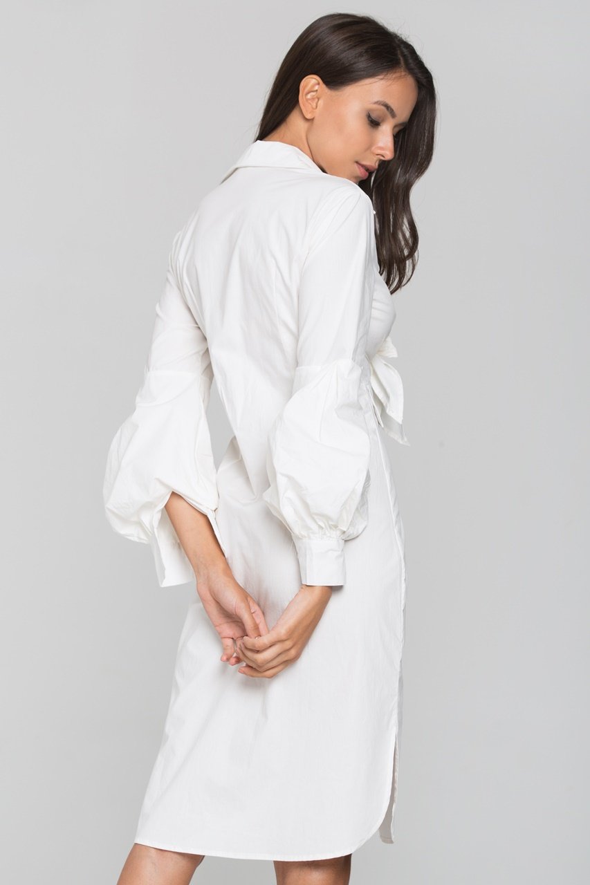 White Tie Front Shirt Midi Dress - ownthelooks-Development