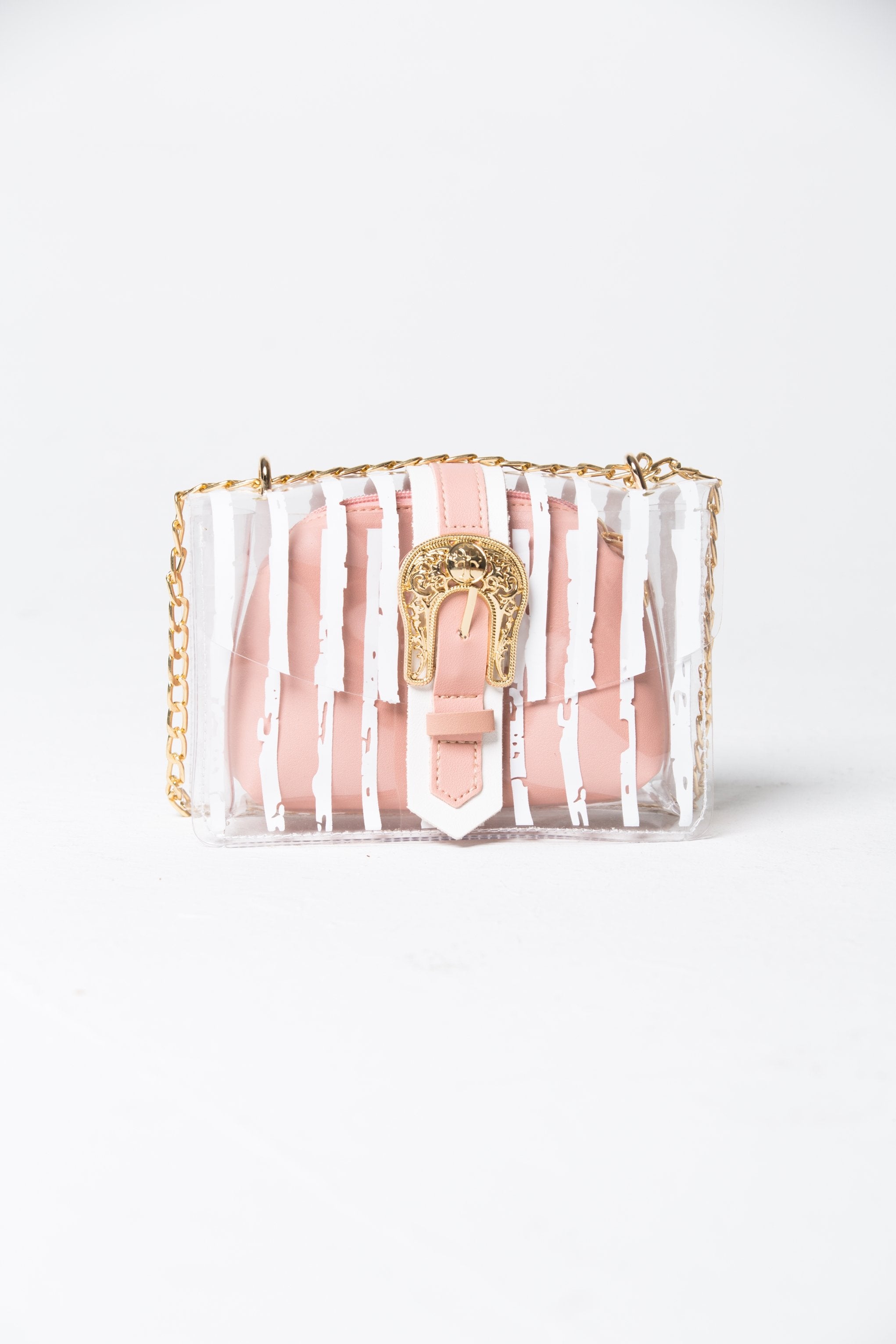 White Transparent Plastic Stripe Print Baguette Shoulder Bag - ownthelooks-Development