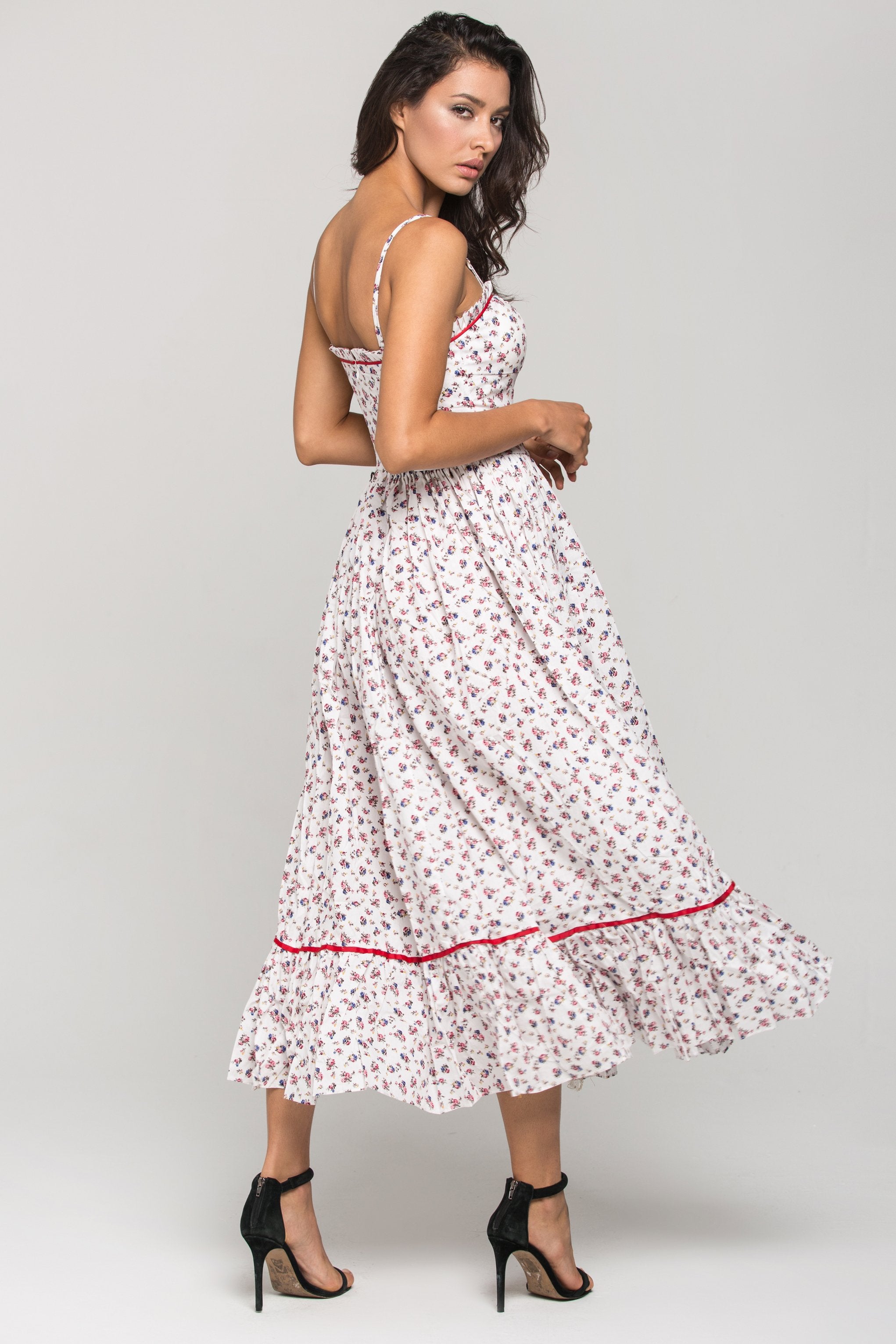 White Vintage Rose Print Maxi Dress - ownthelooks-Development