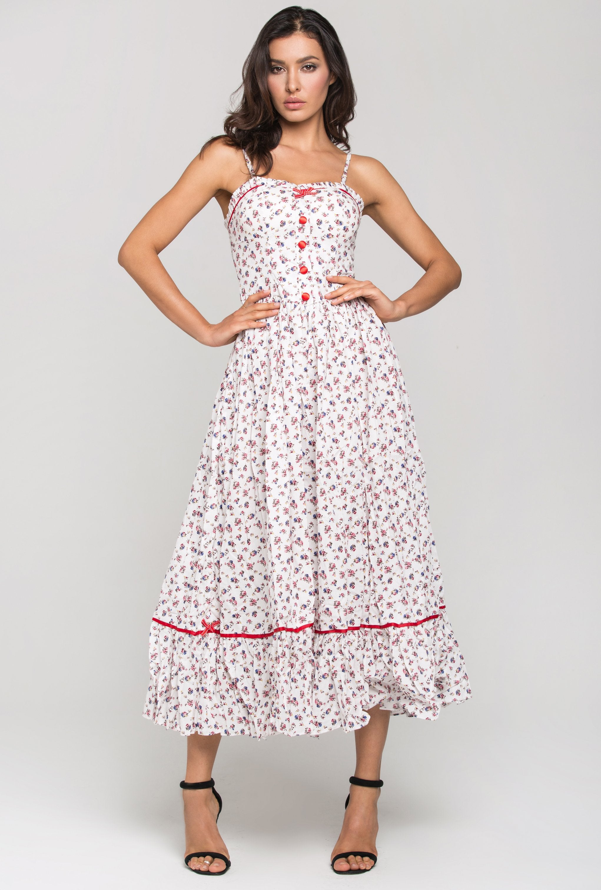 White Vintage Rose Print Maxi Dress - ownthelooks-Development