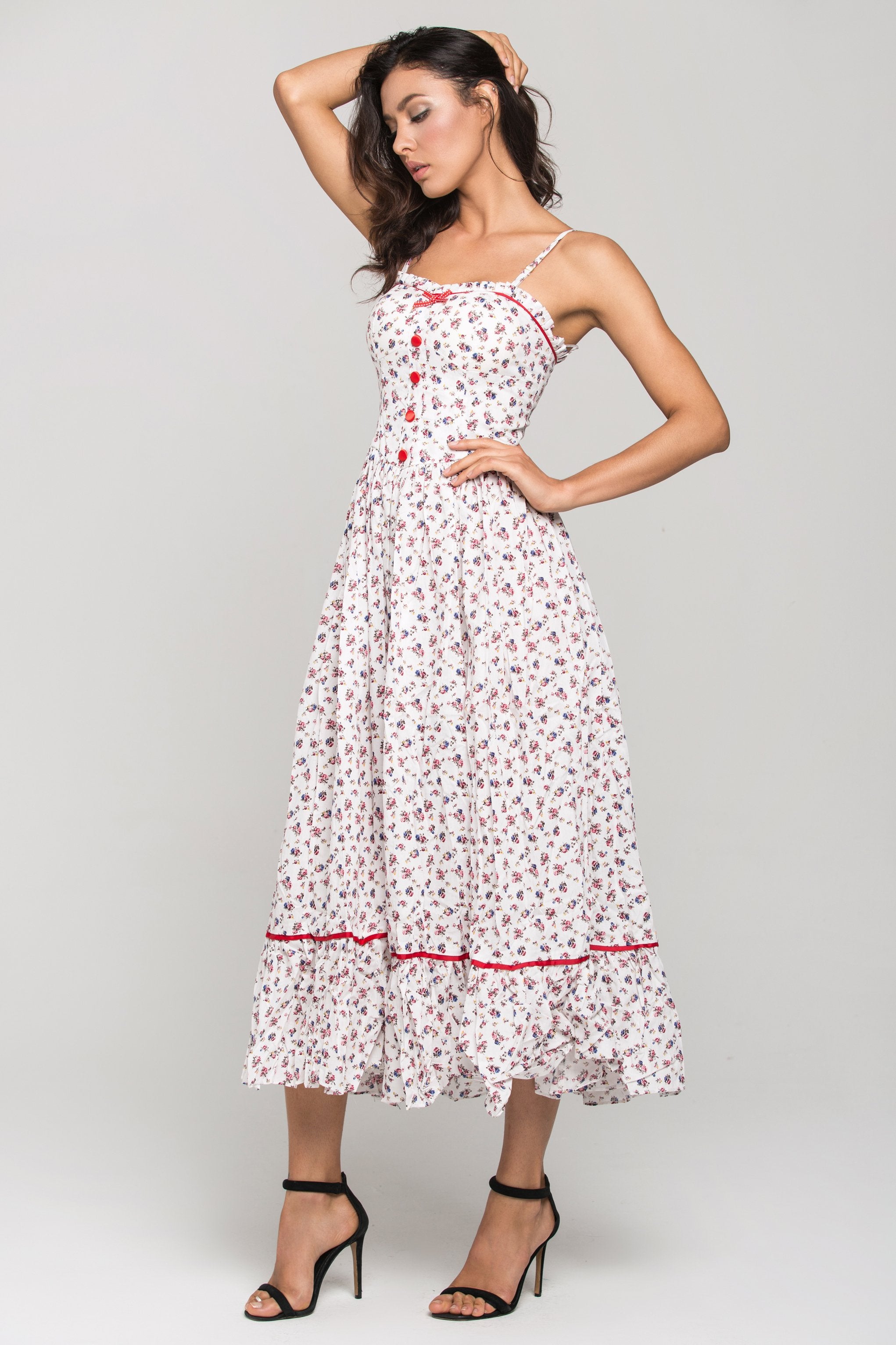 White Vintage Rose Print Maxi Dress - ownthelooks-Development